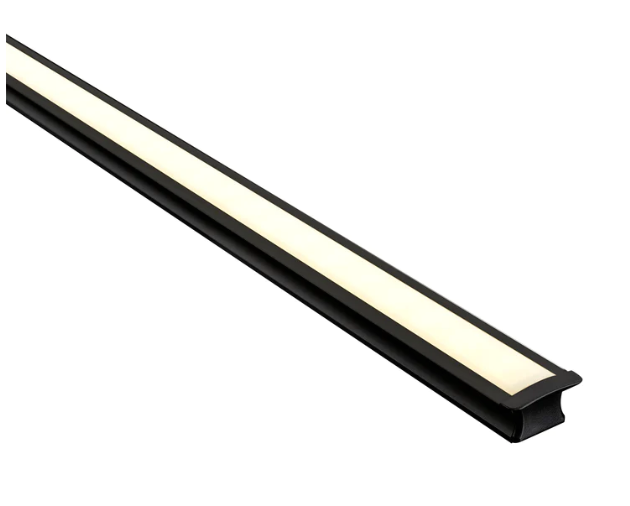25mm x 15mm Deep Black Square Winged Aluminum Profile with Standard Diffuser - 3M Length for LED Strip Light Installation, Cabinet Lighting, and Display Case Illumination