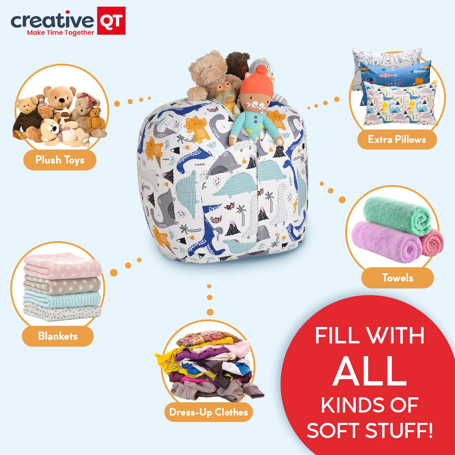 Extra Large 38'' Bean Bag Storage Cover for Stuffed Animals & Toys - Giant Bean Bag Chair for Kids & Toddlers - Gray Dandelion Stuffed Animal Organizer | Perfect for Kids Bedroom, Playroom & Toy Storage Solutions