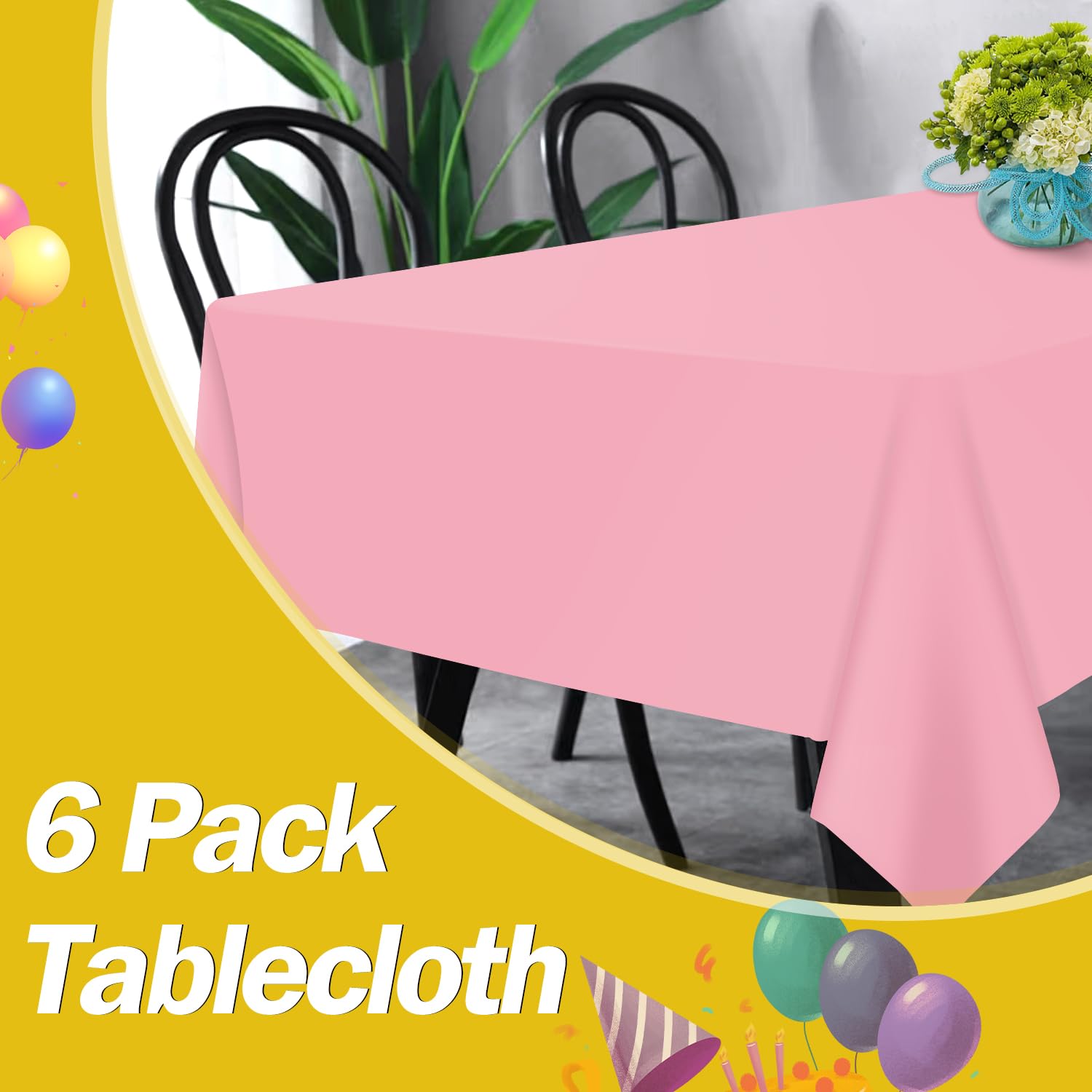 6-Pack Pink Disposable Plastic Tablecloth 54