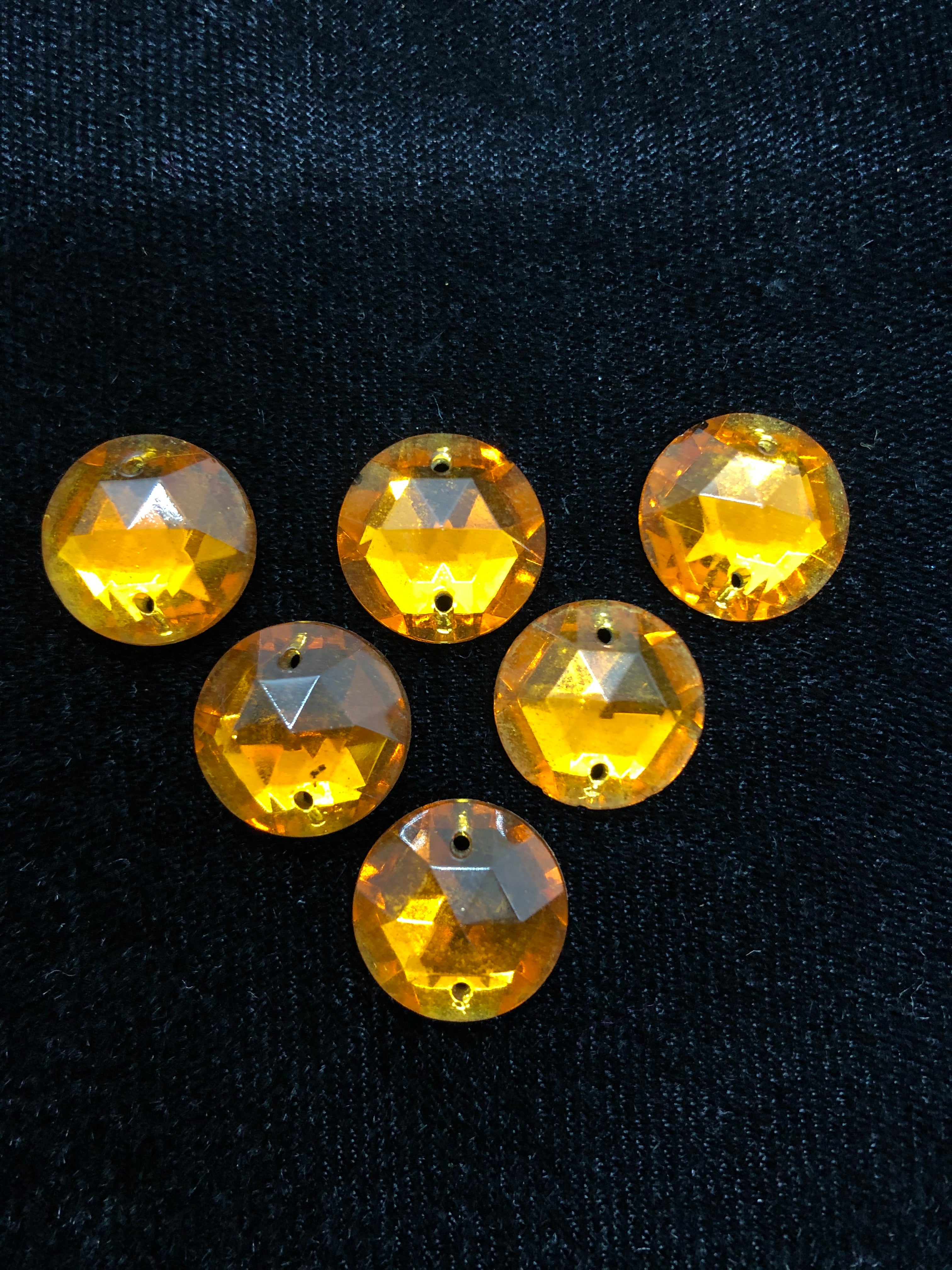 15mm Czech Topaz Round Rhinestones - 6 Pack Sew On Flatback Gems for DIY Clothing, Costumes & Crafting