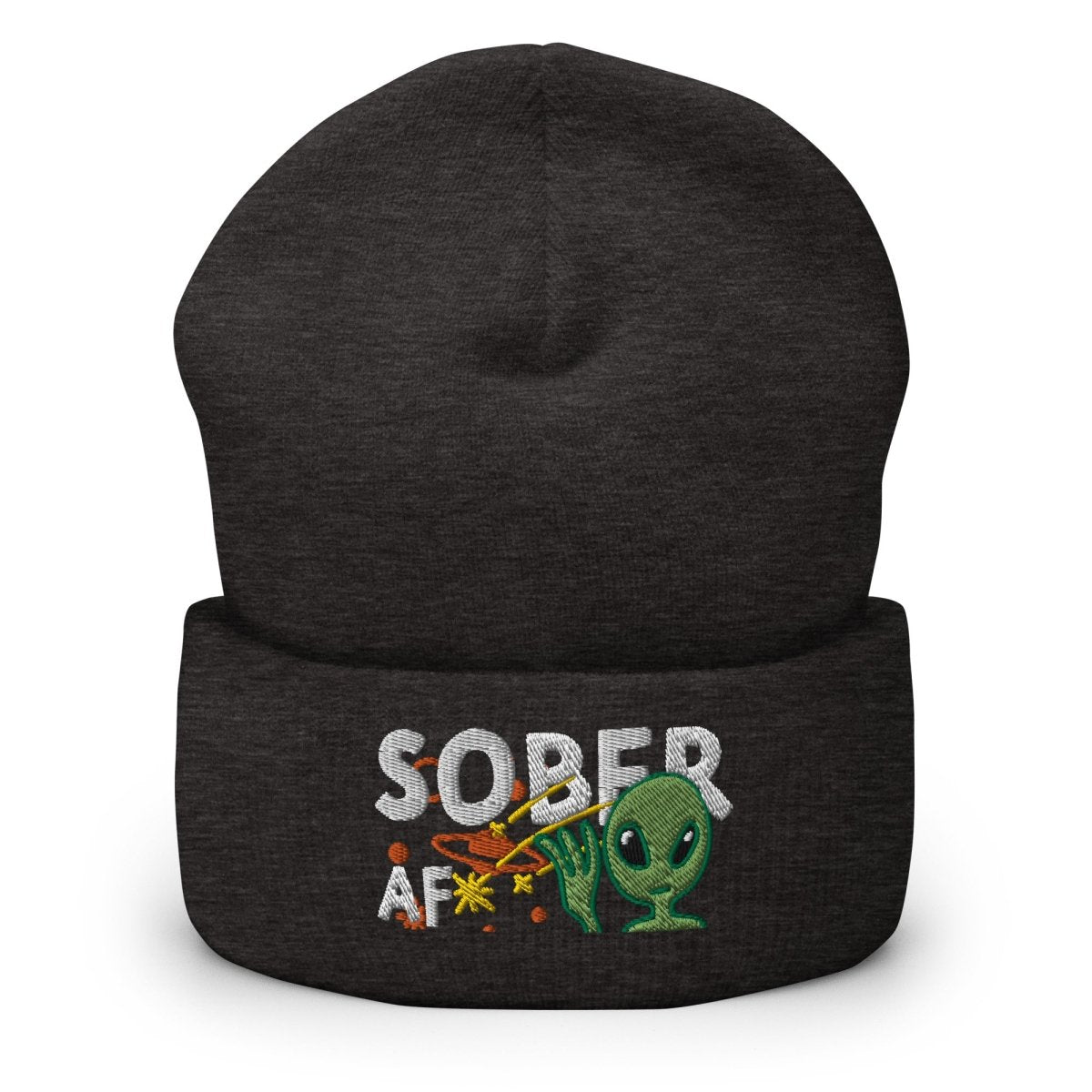 Galactic Sobriety Sober AF Embroidered Cuffed Beanie Hat for Men & Women - Warm Winter Skull Cap for Outdoor Activities, Sports & Casual Wear