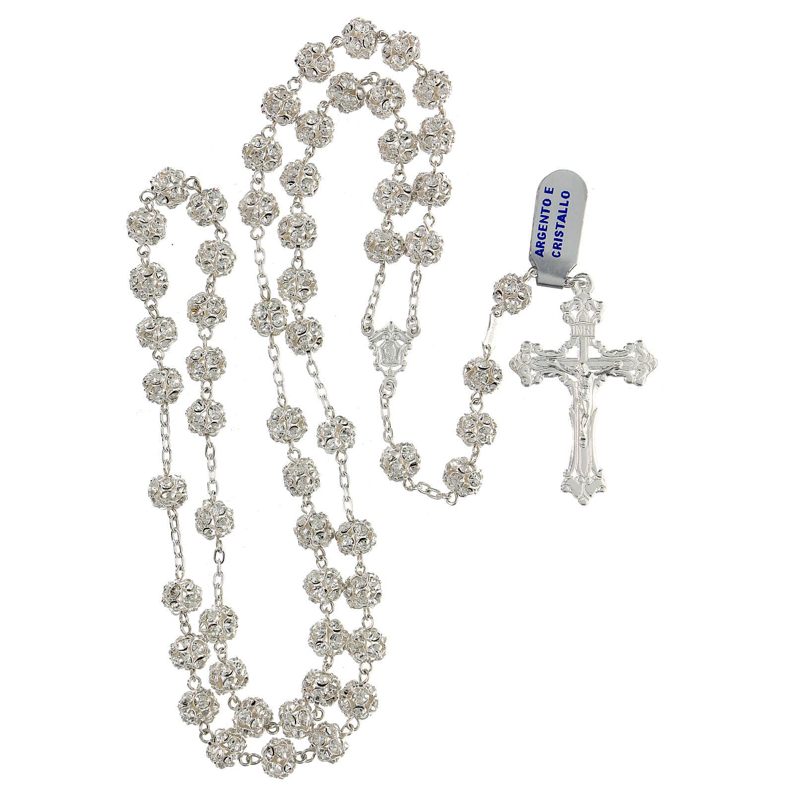 925 Sterling Silver Rosary Beads with 8mm Crystal-Encrusted Beads - Perfect for Prayer, Meditation & Catholic Gifts