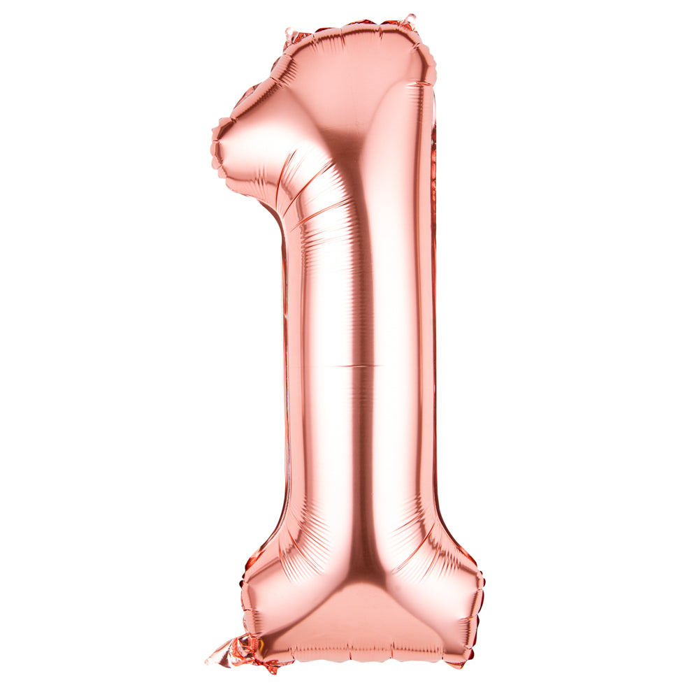 Rose Gold Mylar Number 1 Balloon - 40 Inch Large Foil Balloon for Birthdays, Anniversaries & Parties - 1 Count Box