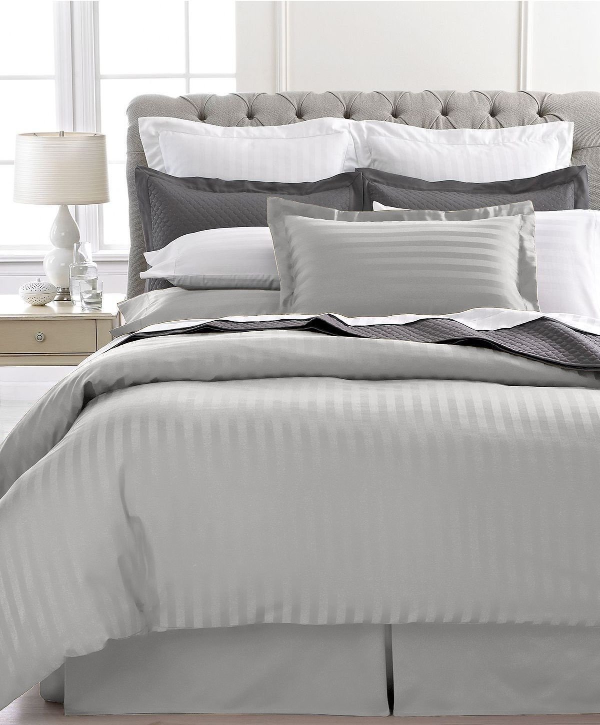 Home Sweet Home Dreams Inc Ultra Soft 1800 Series 3-Piece Striped Duvet Cover Set - King Size, Grey - Luxury Bedding for Master Bedroom & Guest Room