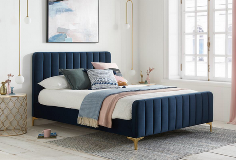 Midnight Blue Clyde Bed Frame - Queen Size, Sturdy Metal Platform with Wooden Slats - Perfect for Modern Bedrooms & Guest Rooms