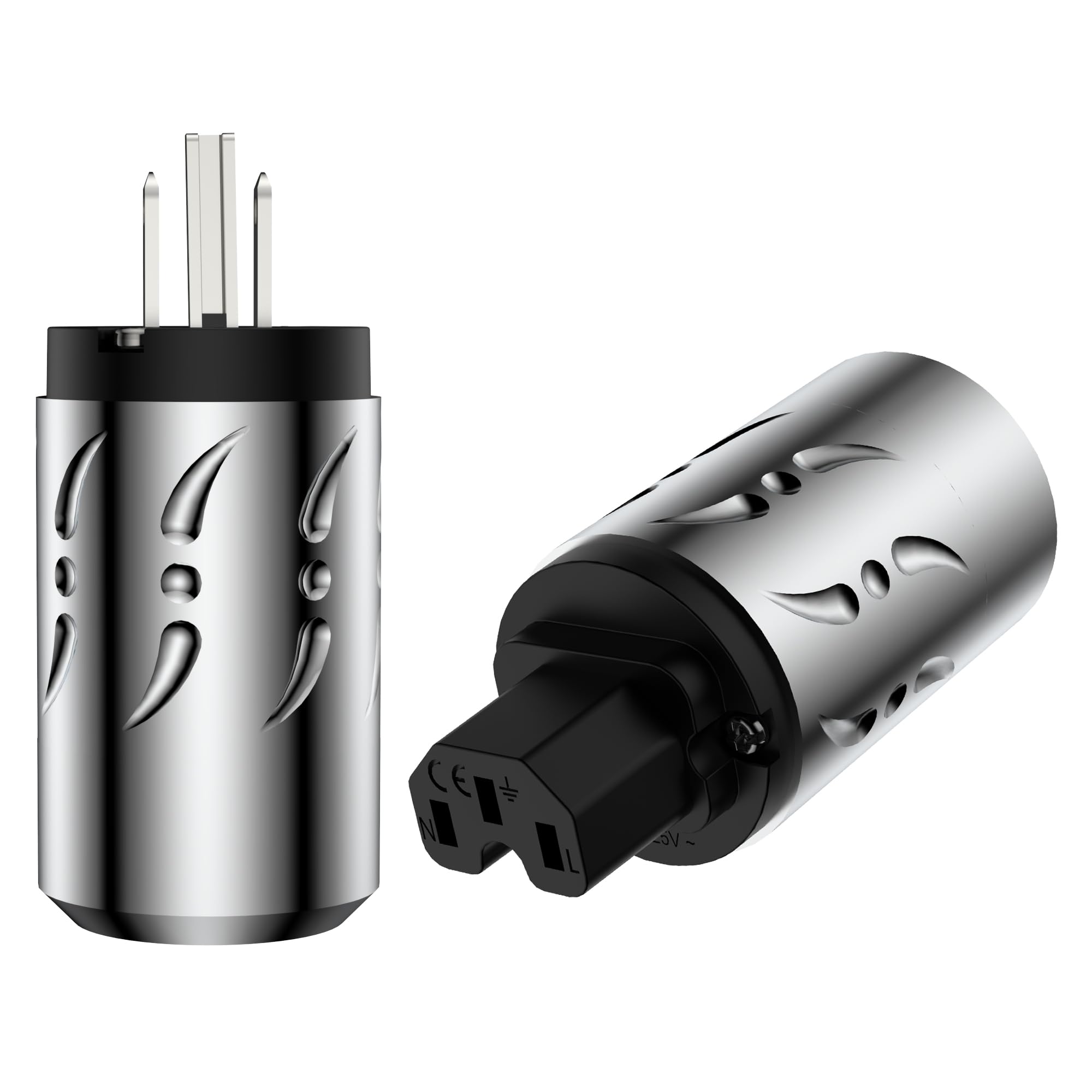Premium Rhodium-Plated HiFi Power Plug Set (VM502R+VF502R) - Pure Copper Non-Magnetic AC Mains Connector & IEC C15 Plug for Audiophile Power Cords - High-End Aluminum US Power Plug for DIY Audio Systems & Home Theater Setups