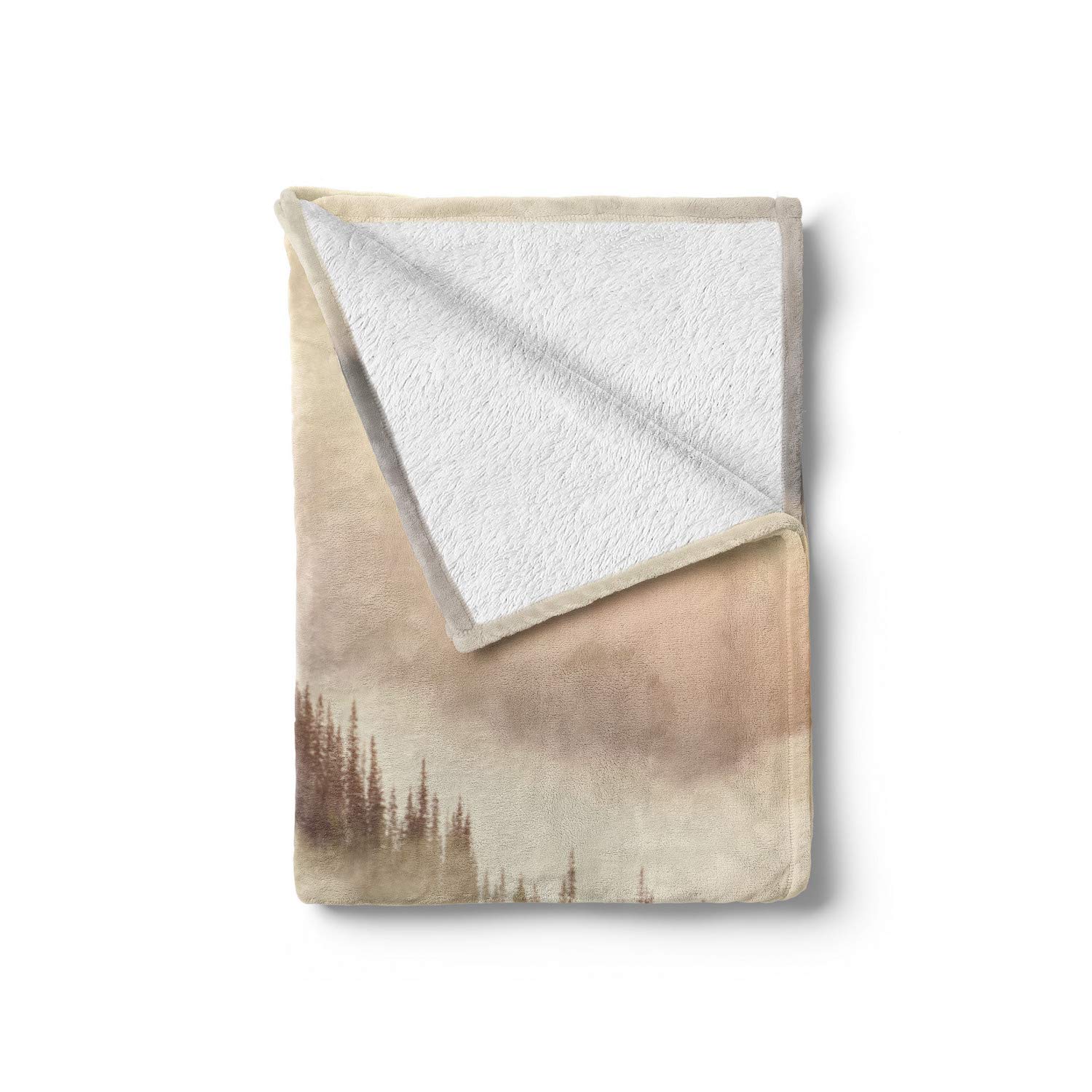 Misty Mountains Soft Flannel Fleece Throw Blanket - Foggy Dawn Valley Forest Design, Cozy Plush for Indoor & Outdoor Use, 50x60 Inches, Evergreen Eggshell - Perfect for Sofa, Bed, Camping & Picnics