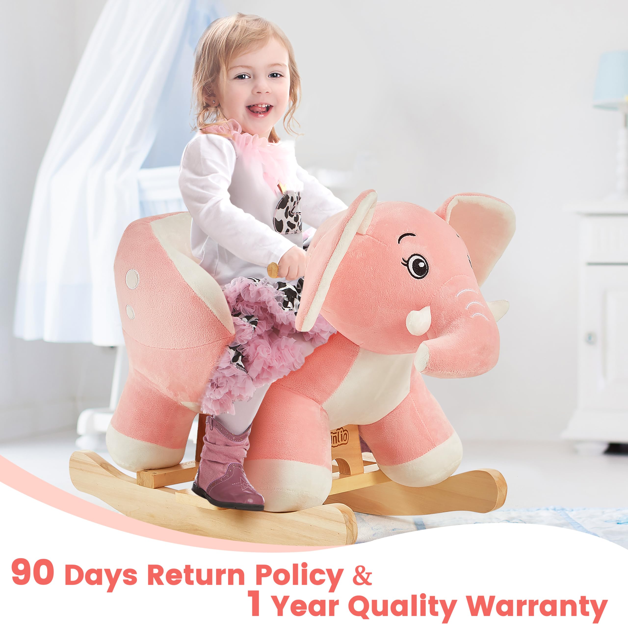 FUNLIO Pink Elephant Baby Rocking Horse - Soft Plush Ride-on Rocker Toy for Toddlers 6 Months to 3 Years | Safe & Easy to Assemble | CPC & CE Certified | Perfect Nursery Gift for Baby Girls & First Birthday Presents | Encourages Balance & Motor Skills Development