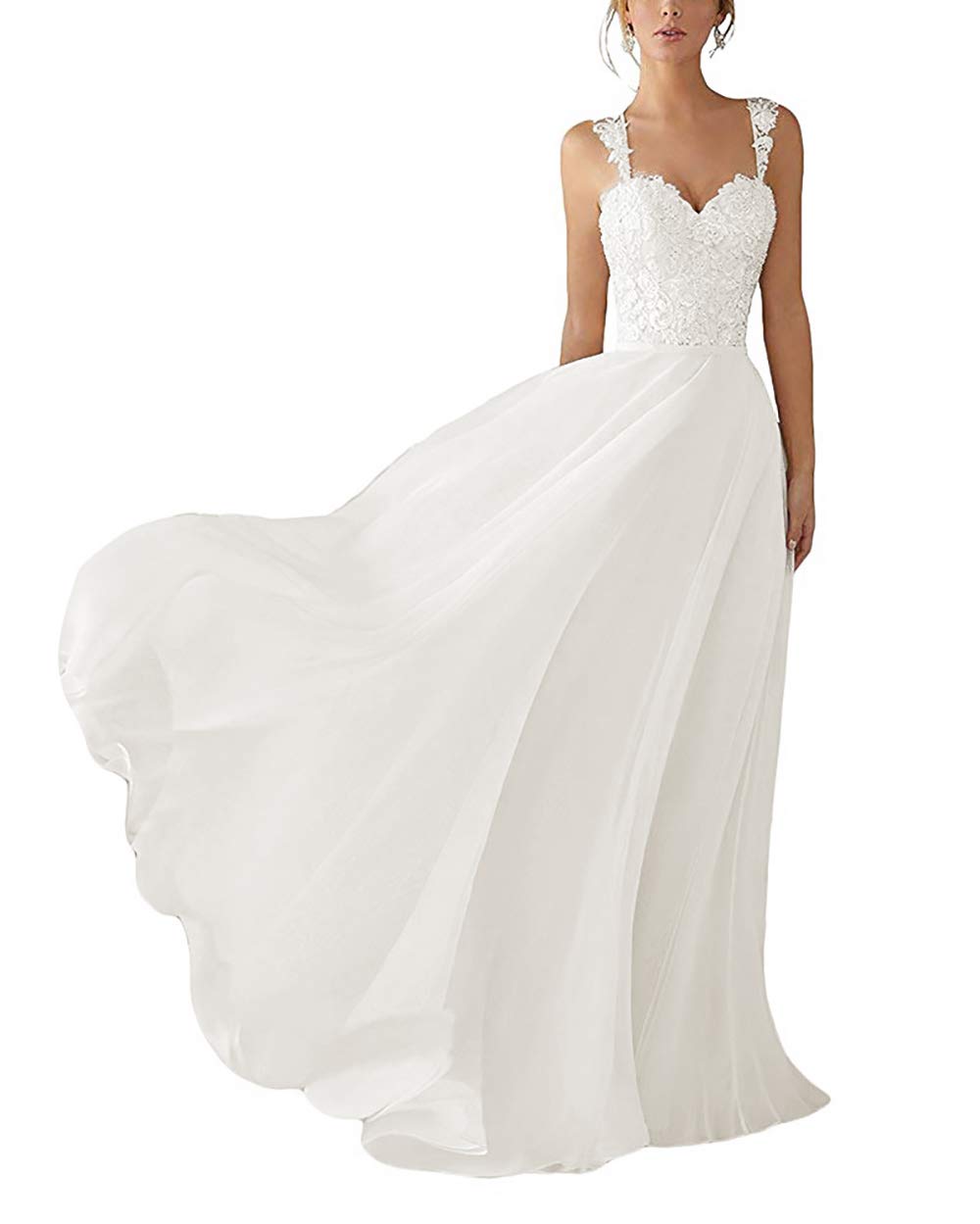 Elegant Lace Wedding Dresses for Bride - A-Line Sweetheart Chiffon Beach Bridal Gowns | Perfect for Beach Weddings, Outdoor Ceremonies & Romantic Photos