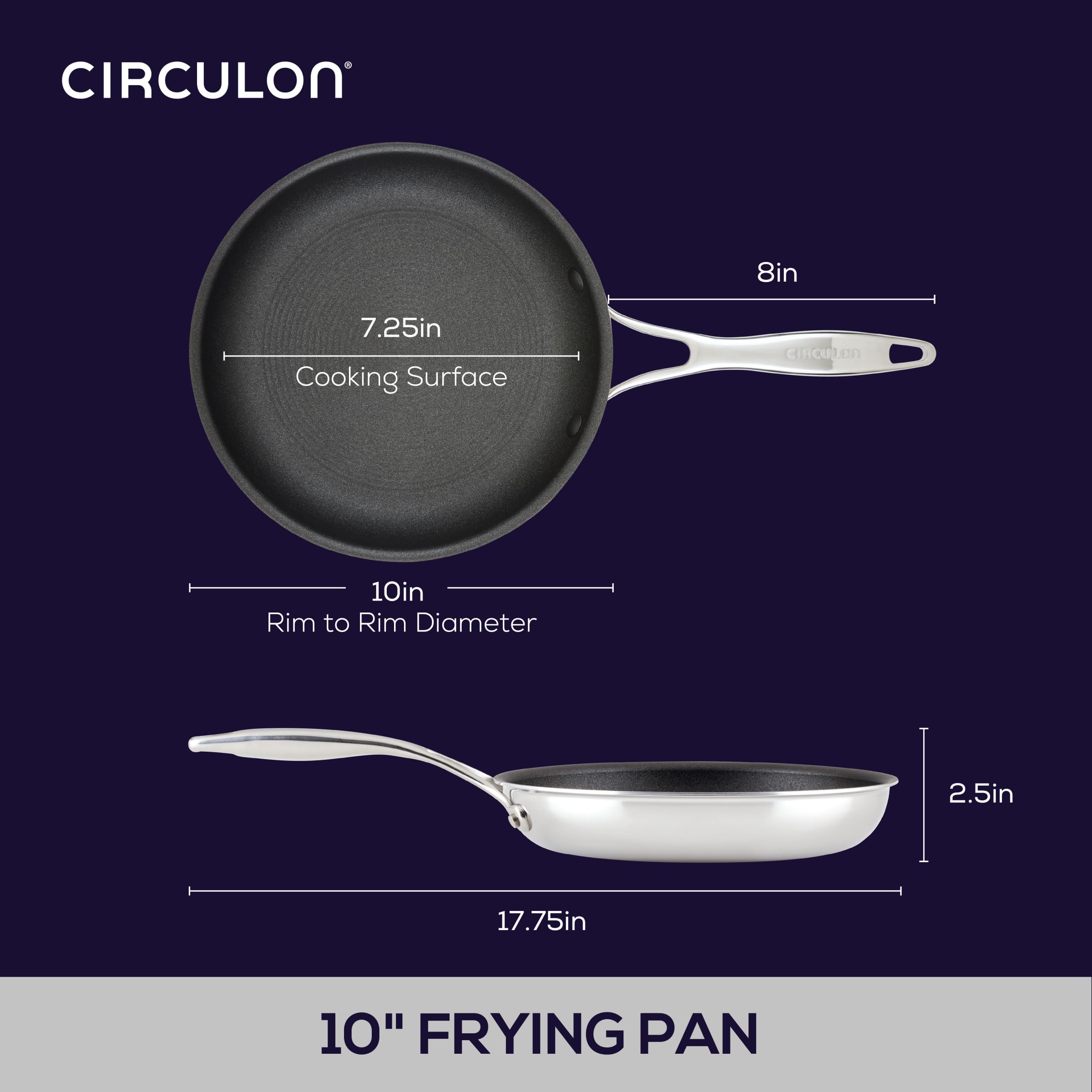 Circulon C1 Series 10-Inch Nonstick Induction Fry Pan - Stainless Steel Cookware with ScratchDefense Technology, Metal Utensil Safe & Oven Safe - Perfect for Searing, Frying & Everyday Cooking