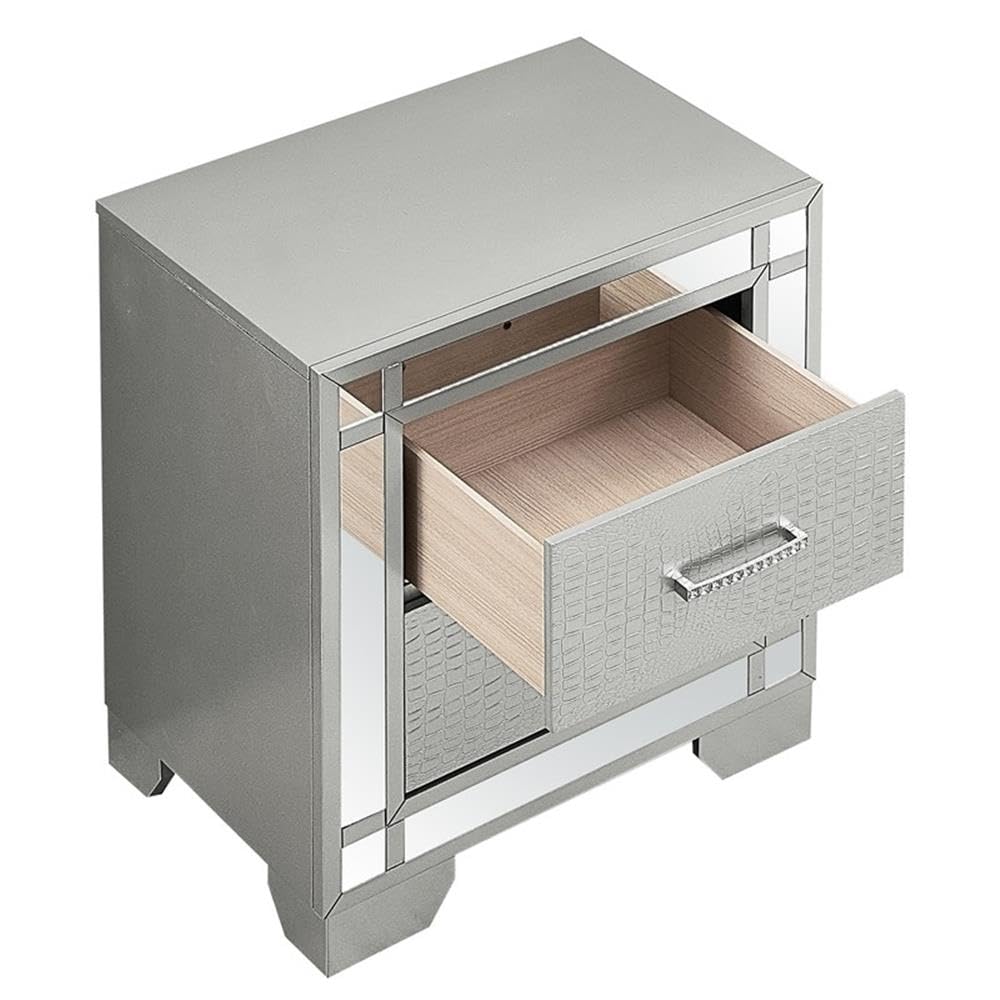 Glory Furniture 2-Drawer Nightstand with Metal Frame - Silver Champagne Finish - Bedside Table for Bedroom, Living Room & Guest Room - Modern Storage Solution for Small Spaces