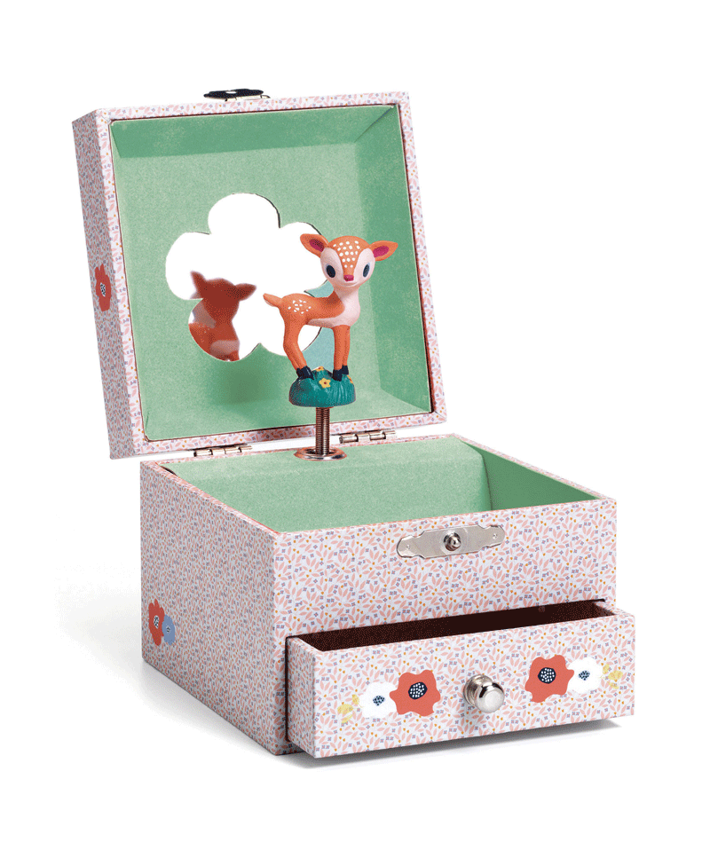 DJECO Woodland Fawn Musical Jewelry Box - Handcrafted Music Box with Deer Design, Perfect for Girls' Room Decor & Gift Giving