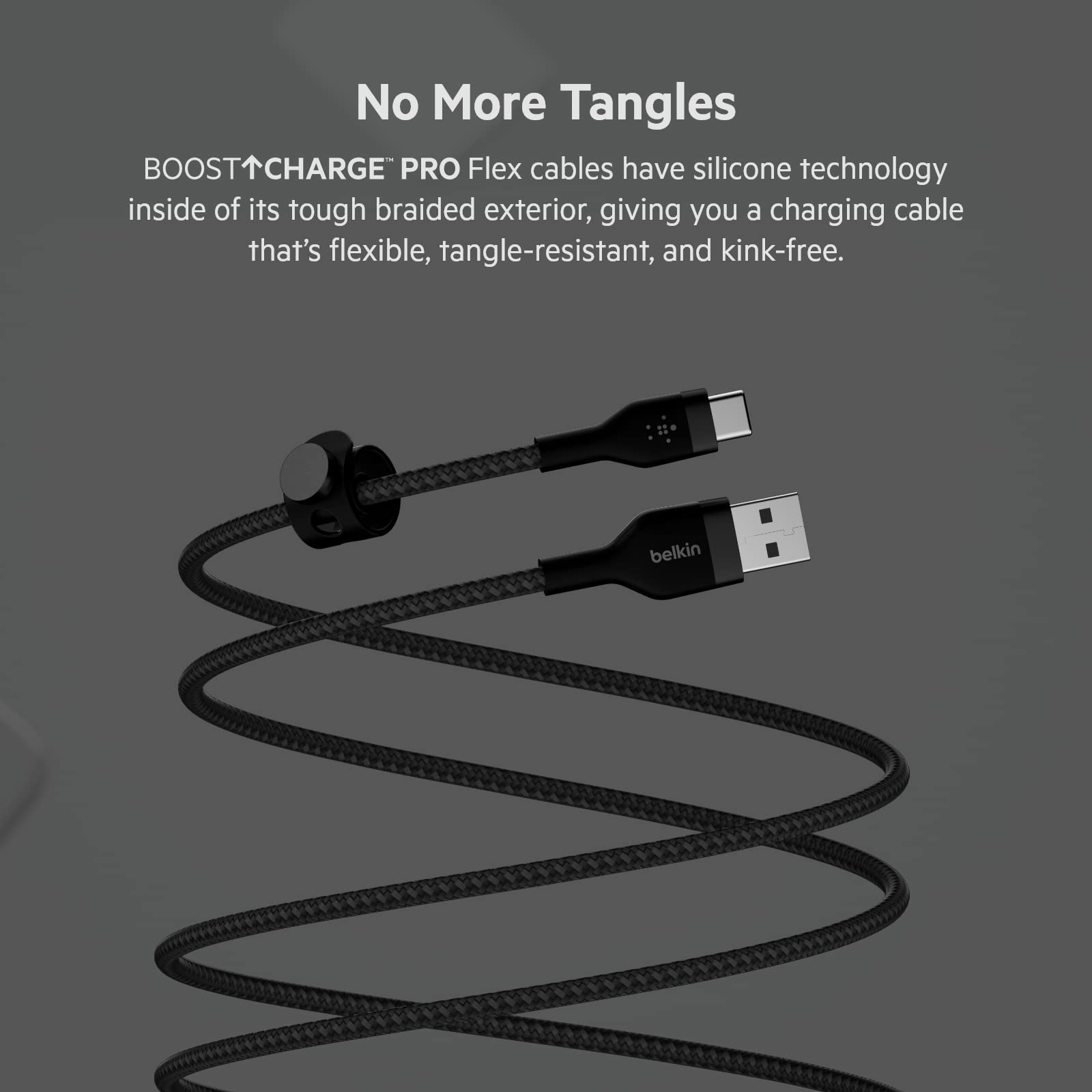 Belkin BoostCharge Pro Flex Braided USB-C to USB-A Cable (6.6FT/2M) - Fast Charging, USB-IF Certified, Compatible with iPhone 16, iPad Pro, Galaxy S24, Note, Pixel & More - Durable Nylon for Home, Office & Travel - Black