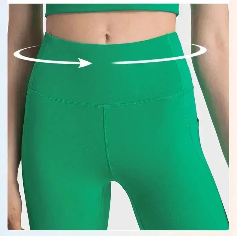 High Waist Yoga Pants with Pockets - Lemon Align Hip Lift Gym Leggings for Women | Nude Fabric Workout Tights for Running, Fitness & Sports | Perfect for Yoga, Gym & Active Lifestyle