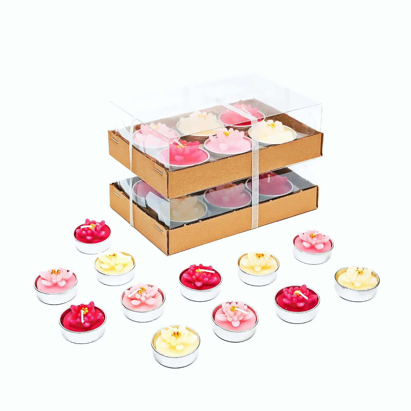 Phyther Flower Tealight Candles - Unscented Decorative Tea Lights for Home Decor, Wedding Centerpieces, Baby Showers & Bridal Parties (12-Pack) - Perfect for Romantic Ambiance, Table Settings & Special Occasions