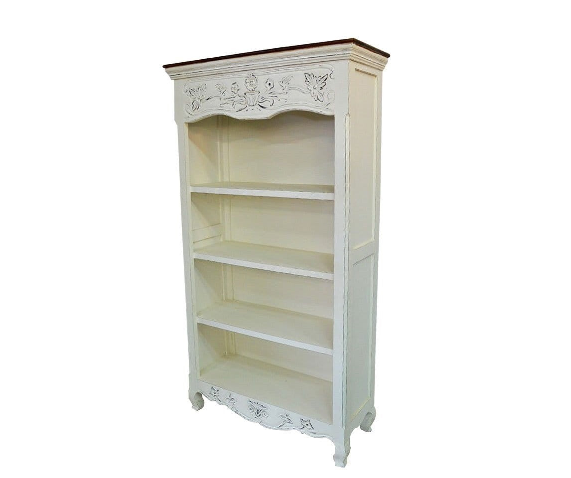 French Blanc Wooden Bookcase - Modern Solid Wood Bookshelf for Home & Office - Stylish Storage for Books, Decor & Essentials - Perfect for Living Room, Bedroom or Study