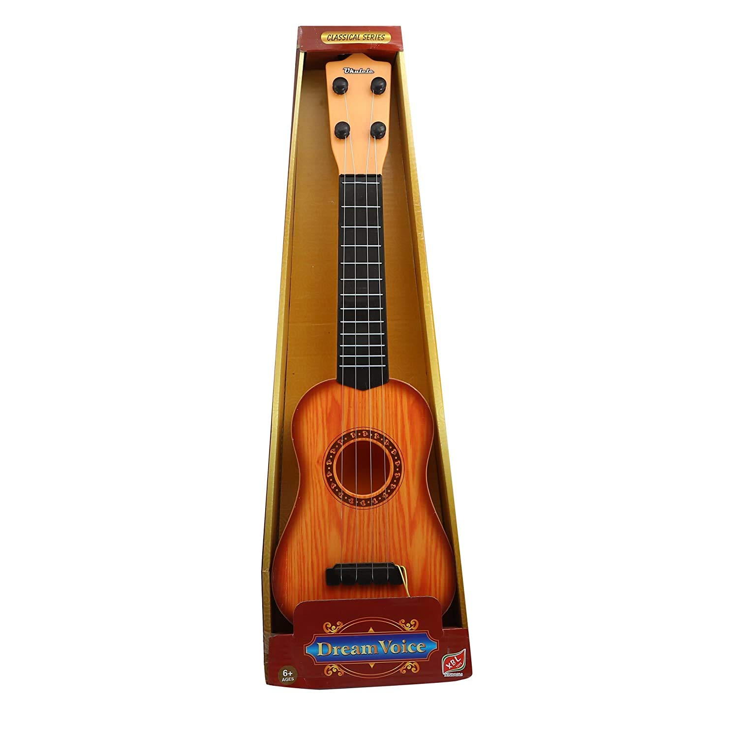 DreamVoice Wooden Guitar Toy for Kids - Realistic Wood Grain Design - Perfect for Pretend Play, Music Learning & Gift Giving