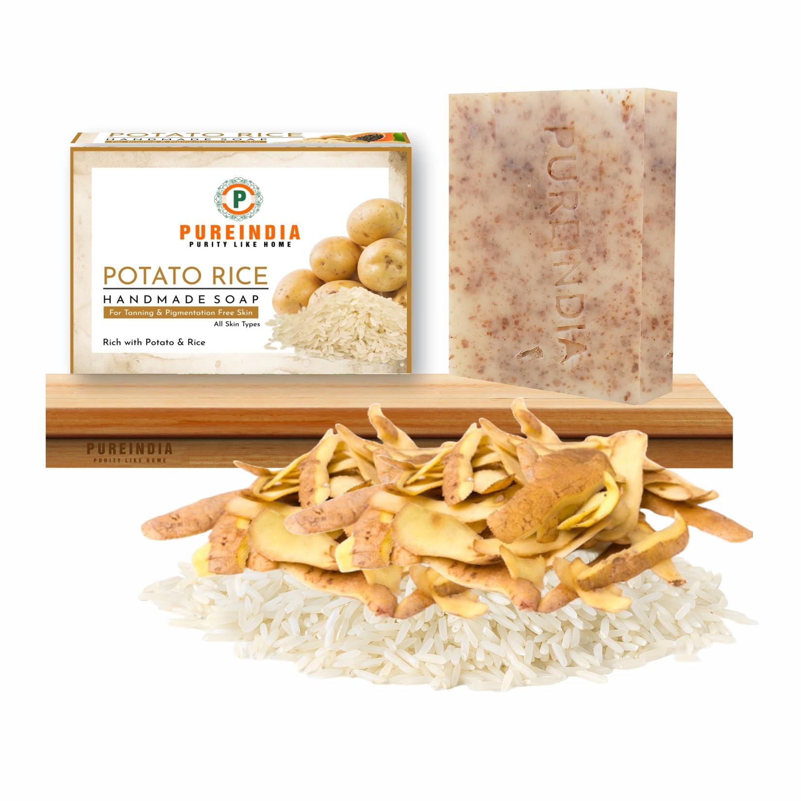 PureIndia Potato Rice Soap for Natural Skin Brightening & Pigmentation Reduction - Minimizes Pores, Deep Cleansing, 100g - Perfect for Daily Glow & Even Skin Tone | Ideal for Acne-Prone & Sensitive Skin Care Routine