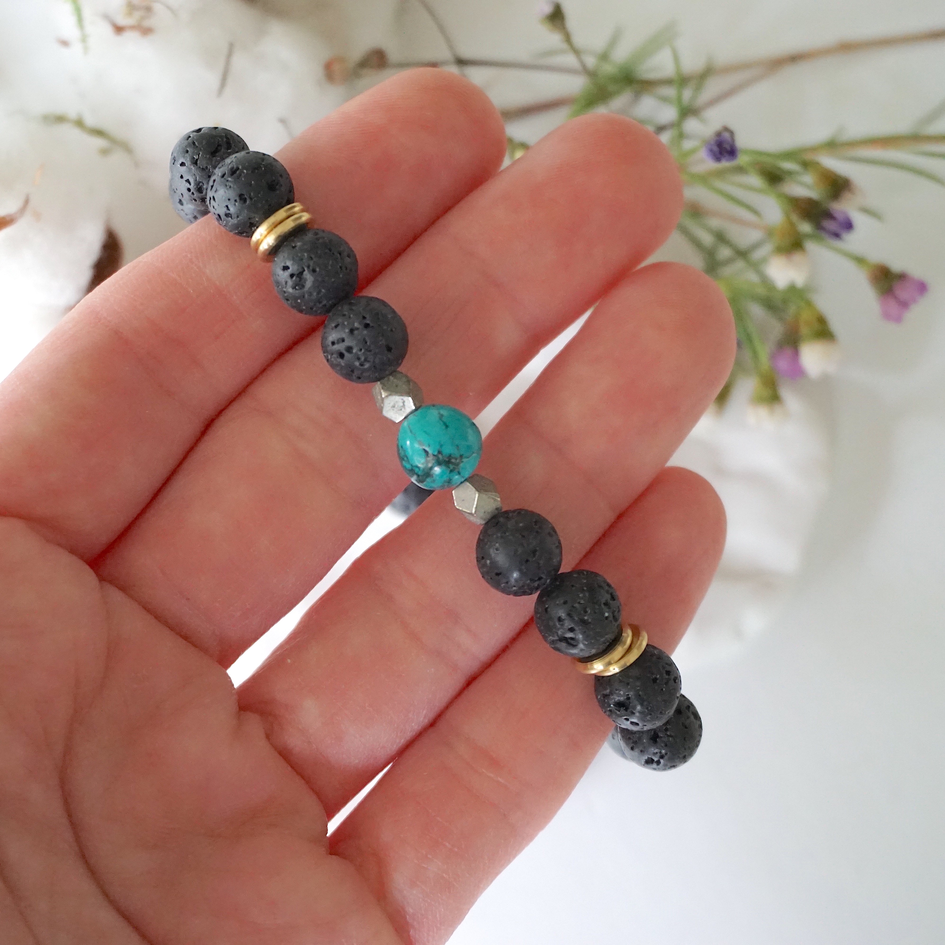 Turquoise and Lava Stone Healing Crystal Mala Bracelet - Meditation, Yoga & Spiritual Wellness Accessory
