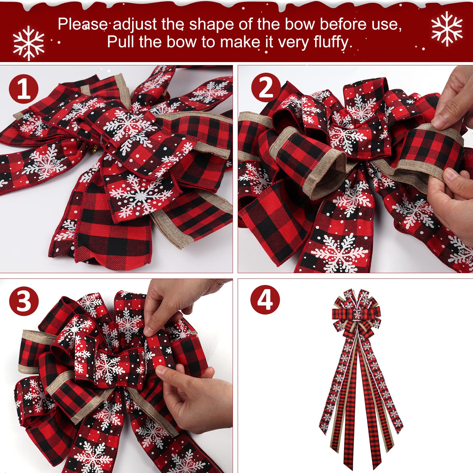 RECUTMS Christmas Tree Topper Bows - Large Red Burlap Bows for Outdoor & Indoor Holiday Decorations | Perfect for Christmas Tree Decor, Wreaths, Gift Wrapping & Fireplace Mantel