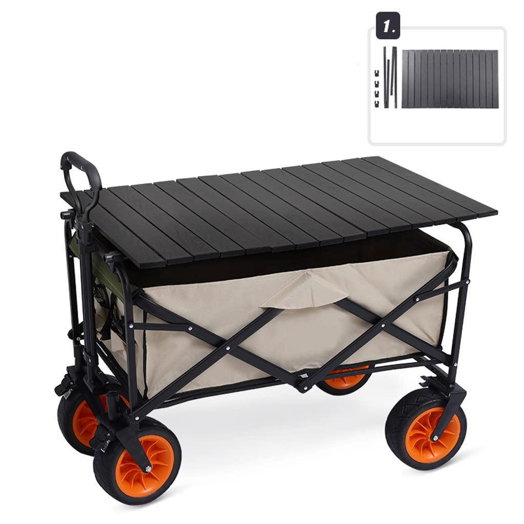 HXR Folding Outdoor Camping Cart - Portable Garden Picnic Trolley with Table Top, Heavy Duty Utility Wagon for Shopping, Beach, Camping & Tailgating (White) - Perfect for Outdoor Adventures, Grocery Hauling and Family Outings