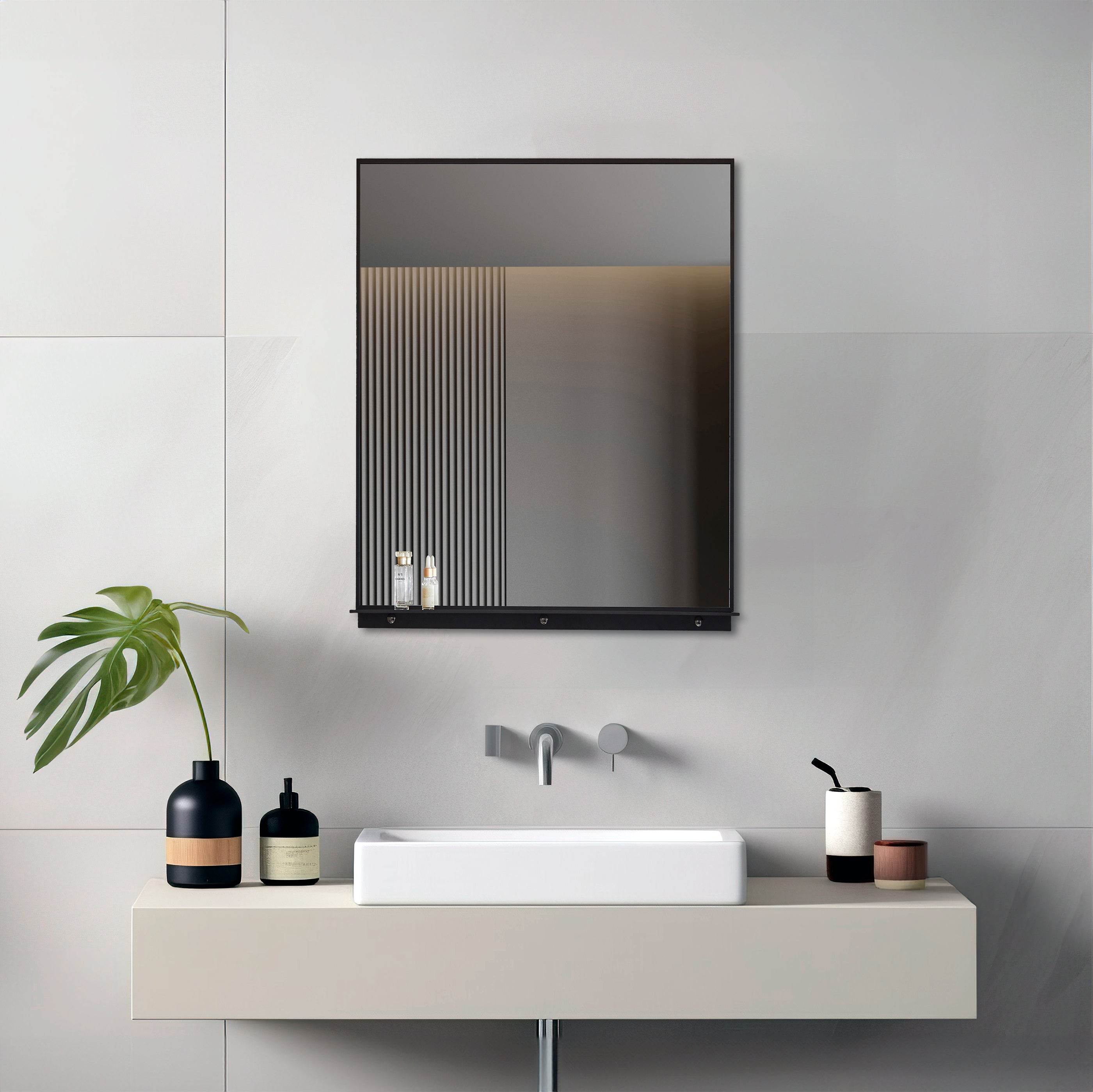 Lexi 24W x 32H Rectangular Framed Wall Mirror with Built-in Shelf - Black & Brushed Nickel Finish | Perfect for Entryway, Bathroom & Bedroom Decor