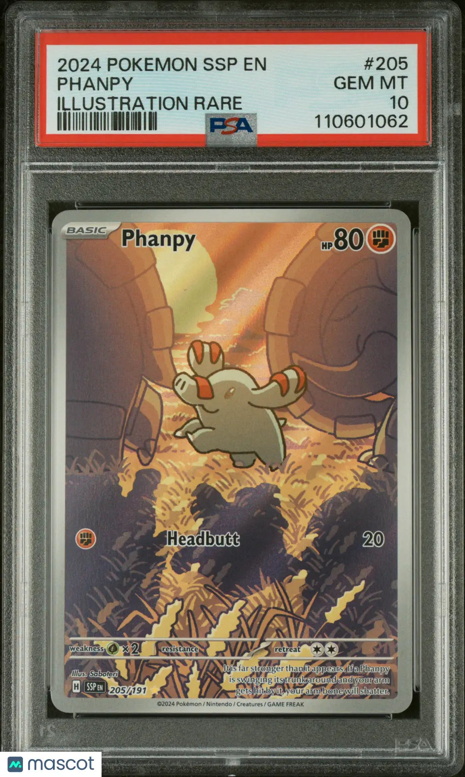 2024 Pokemon Surging Sparks Phanpy Illustration Rare PSA 10 205/191 - Collectible Trading Card for Pokemon Fans & Investors - Perfect for Grading, Display & Competitive Play