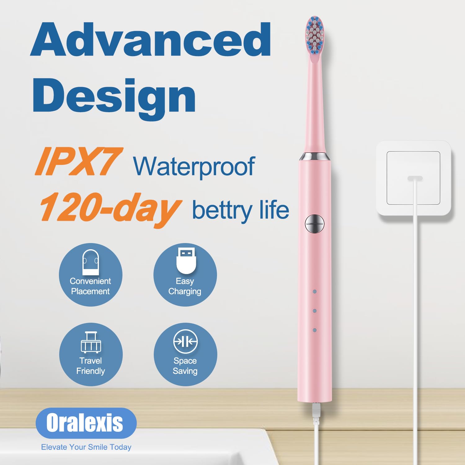 Electric Toothbrush for Adults & Kids - 40,000 VPM Sonic Deep Clean, 8 Brush Heads & Tongue Scraper, 120-Day Battery Life, Fast Charge, Travel-Friendly (Pink) - Perfect for Home, Travel & Family Oral Care