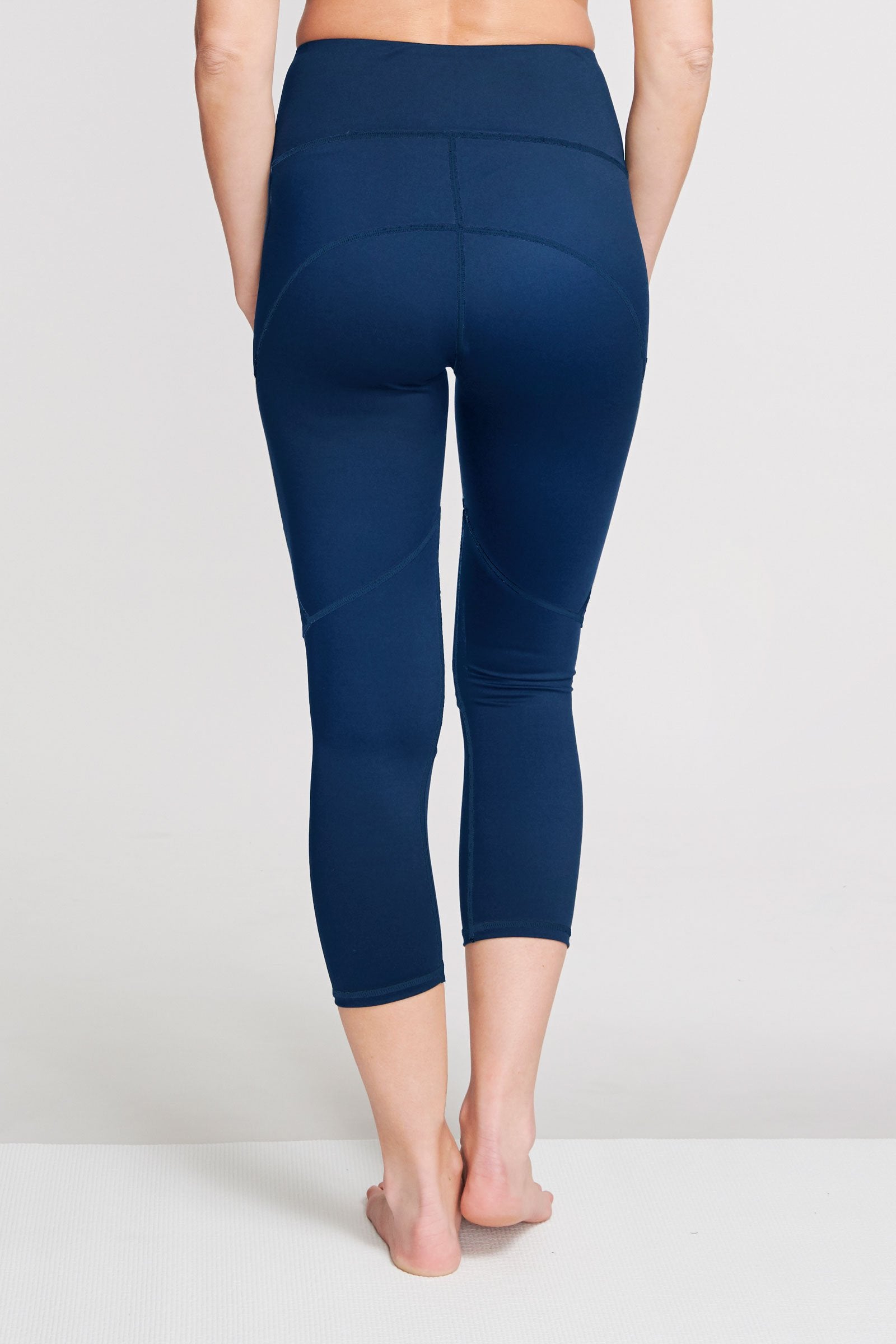High Waisted Slimming Capri Leggings for Women - Solid Navy - Tummy Control Workout Yoga Pants for Running, Gym & Lounge Wear