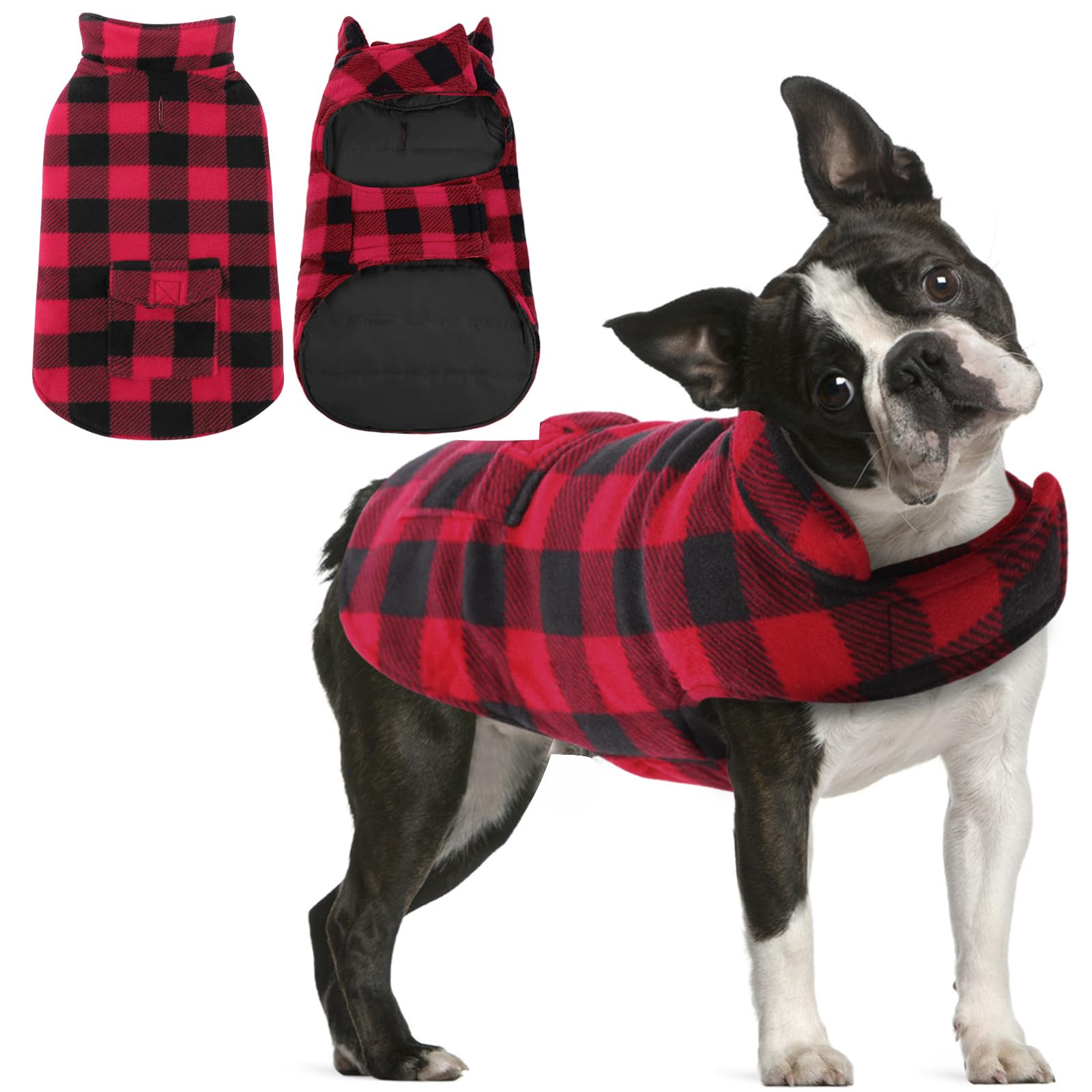 AOFITEE Plaid Dog Winter Coat - Warm Reversible Puffer Jacket for Small, Medium & Large Dogs | Waterproof Cold Weather Dog Sweater | Perfect for Outdoor Walks, Hiking & Winter Adventures