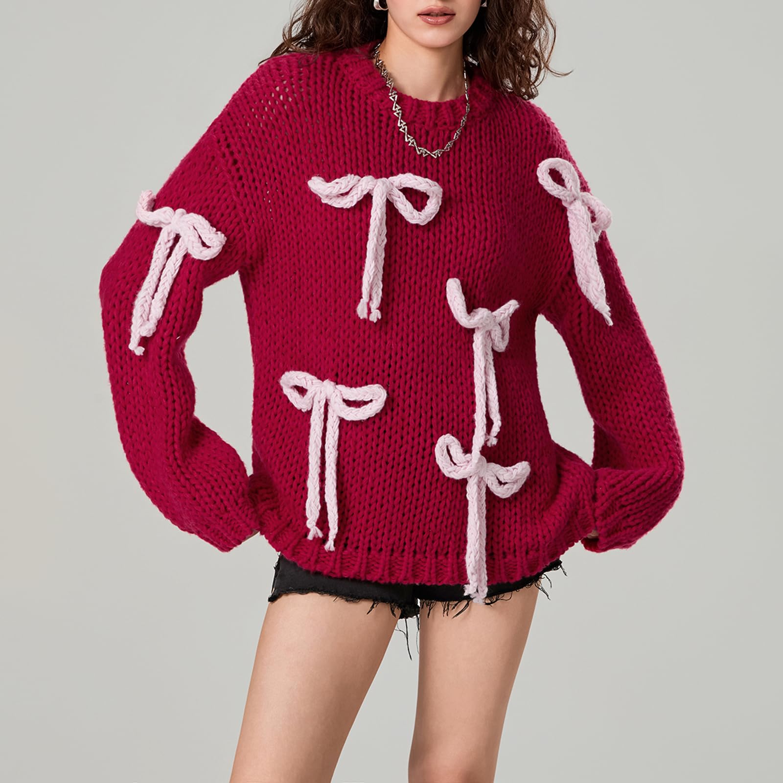 Y2K Chunky Knit Crewneck Sweater for Women - Preppy Pullover Jumper Top for Fall & Winter | Cozy Office Wear, Casual Outfits, and Holiday Fashion