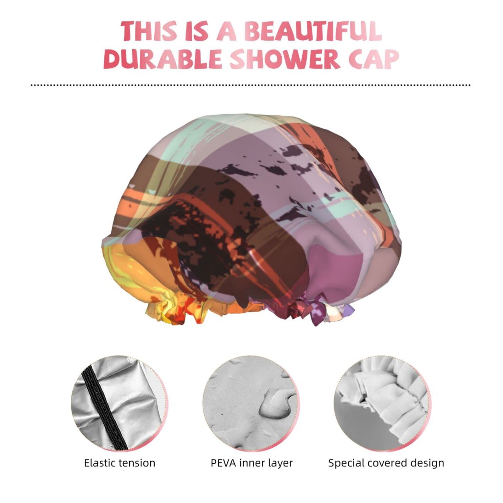 Waterproof Reusable Shower Cap for Women - Double Layer Colored Twill Lattice Bath Hair Cover | Perfect for Shower, Bathing, Swimming & Salon Use
