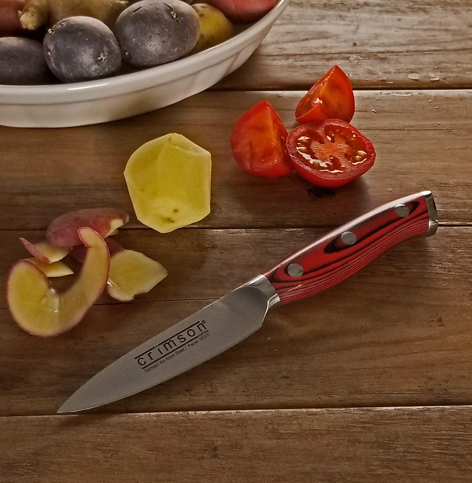 Ergo Chef Crimson Series 6-Piece Knife Set - 8-Inch Chef Knife, 8-Inch Bread Knife, 3.5-Inch Paring Knife with 3 Protective Blade Covers - Premium German Stainless Steel & Durable G10 Handle - Perfect for Professional Chefs & Home Cooking Enthusiasts