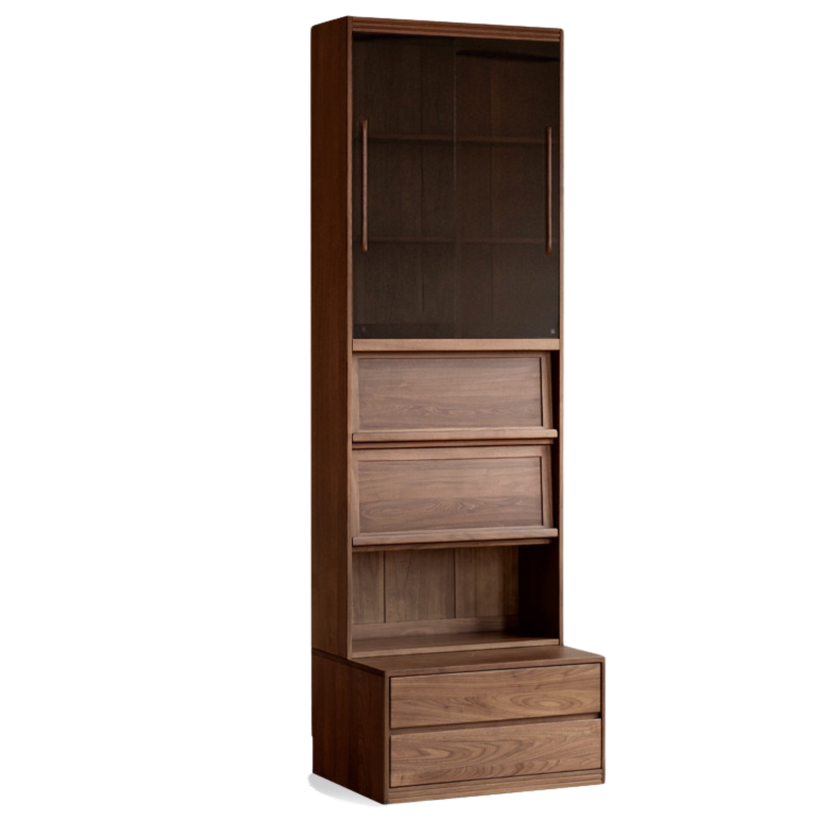 31.5x24.4x98.8 inch / 80x62x251 cm / Walnut color /Black Walnut bookcase flip door