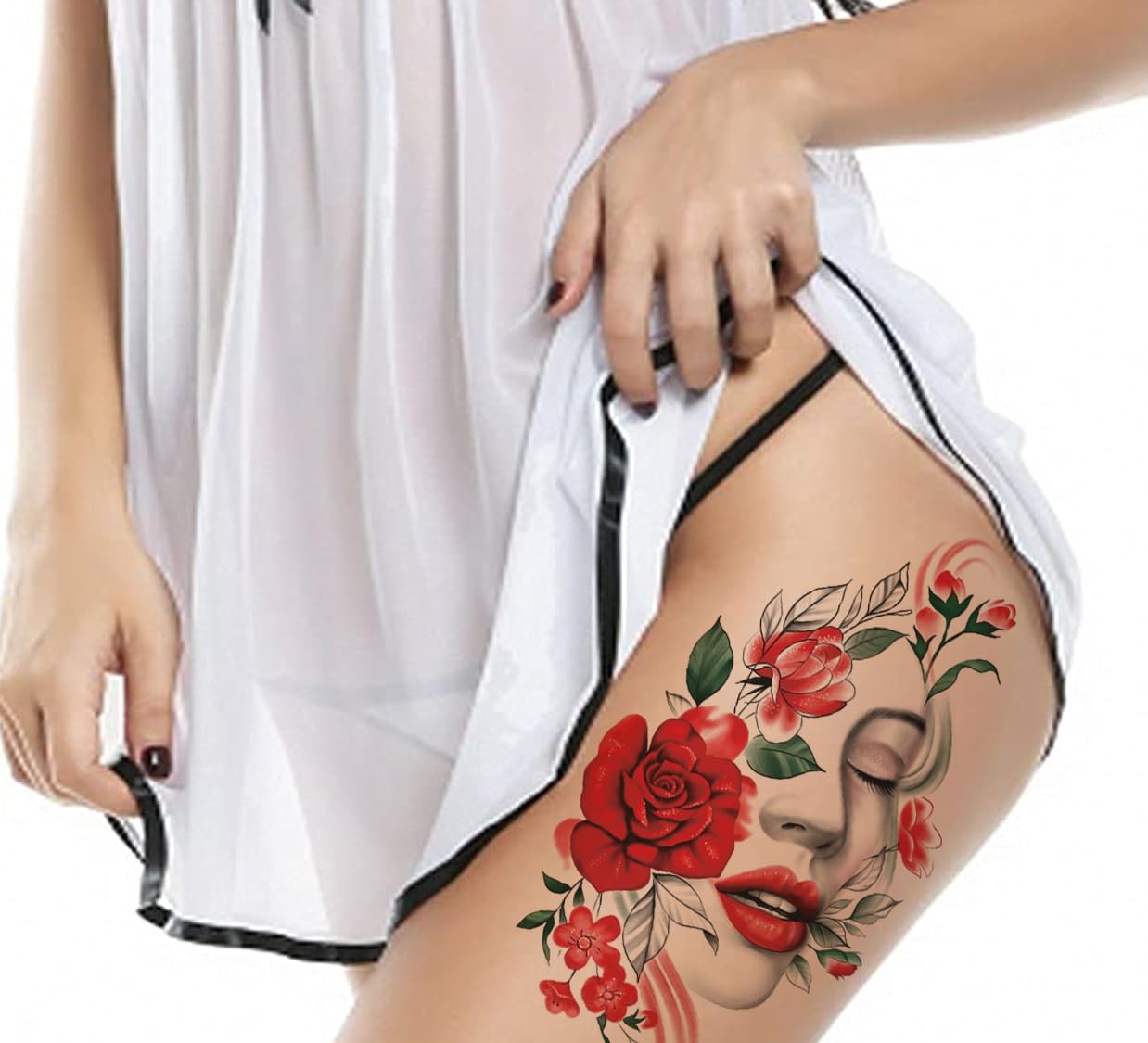 Waterproof Temporary Tattoo Stickers for Men & Women - 3D Realistic Flowers, Butterflies, Stars, Angels, Wolves & Armband Designs (17x9.5cm) | Perfect for Parties, Halloween Costumes & Body Art | KTH-14