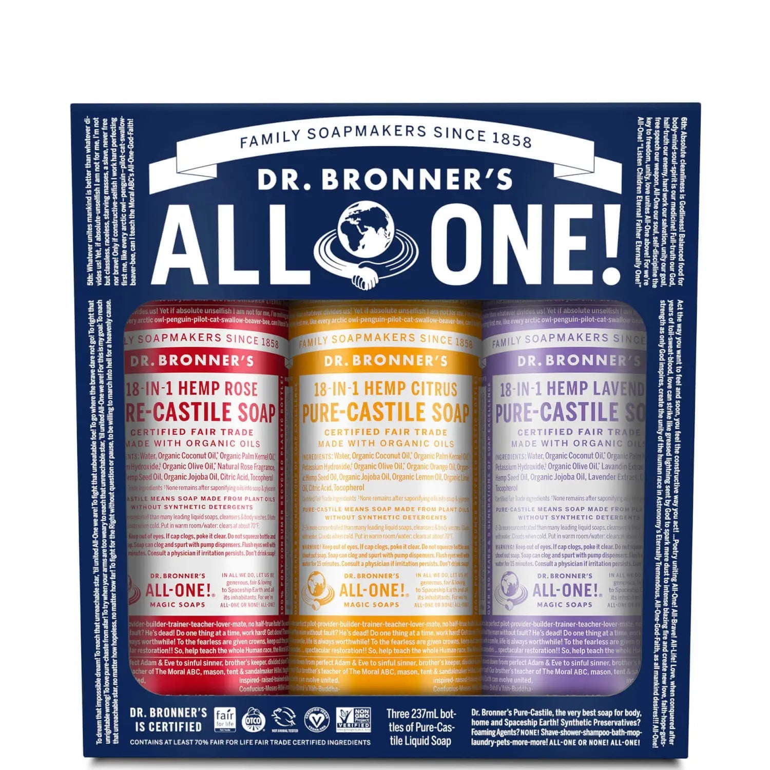 Dr. Bronner's Organic Carnival Gift Set - Lavender & Peppermint Soap Bundle for Sensitive Skin | Perfect for Travel, Holidays & Eco-Friendly Gifting