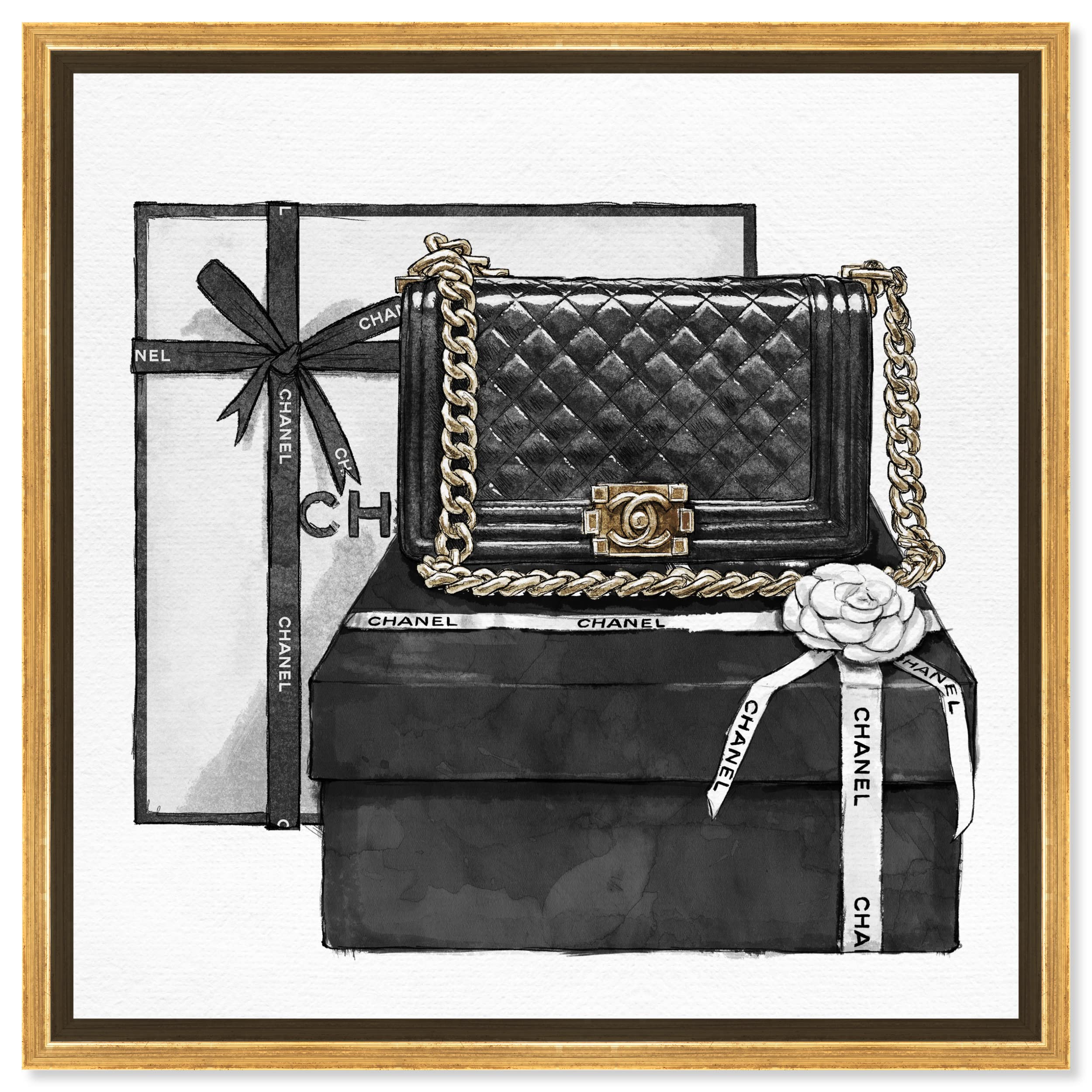 Oliver Gal Artist Co. Fashion & Glam Wall Art Canvas - 'Gifted Beauty' Handbag Framed Print 20x20 Inches Black White - Perfect for Living Room, Bedroom & Office Decor