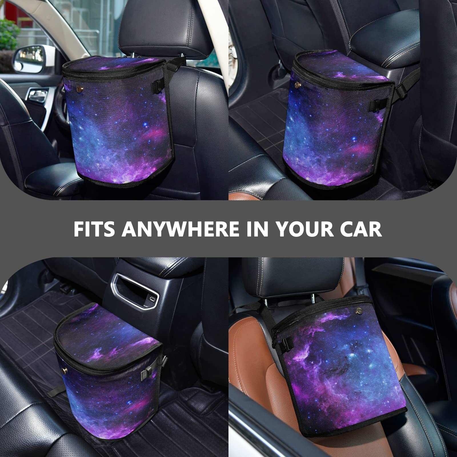 Senya Leak-Proof Car Trash Can - Hanging Car Garbage Bin with Galaxy Nebula Space Design, Interior Car Organizer Accessory for Sedans, SUVs & Road Trips