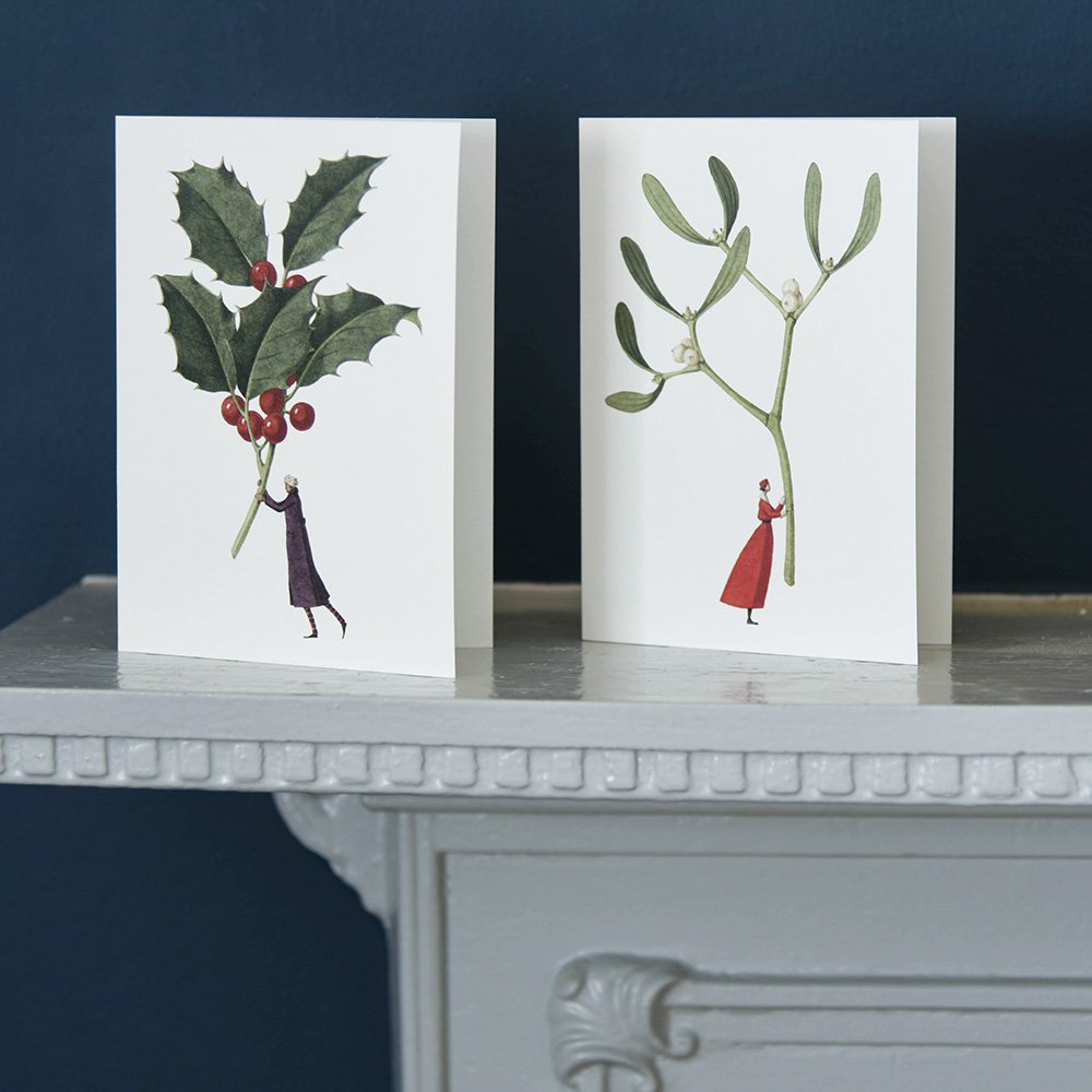Christmas Cards - Mistletoe & Holly Holiday Greeting Cards - Pack of 10 - Perfect for Holiday Parties, Office Gifts & Family Greetings