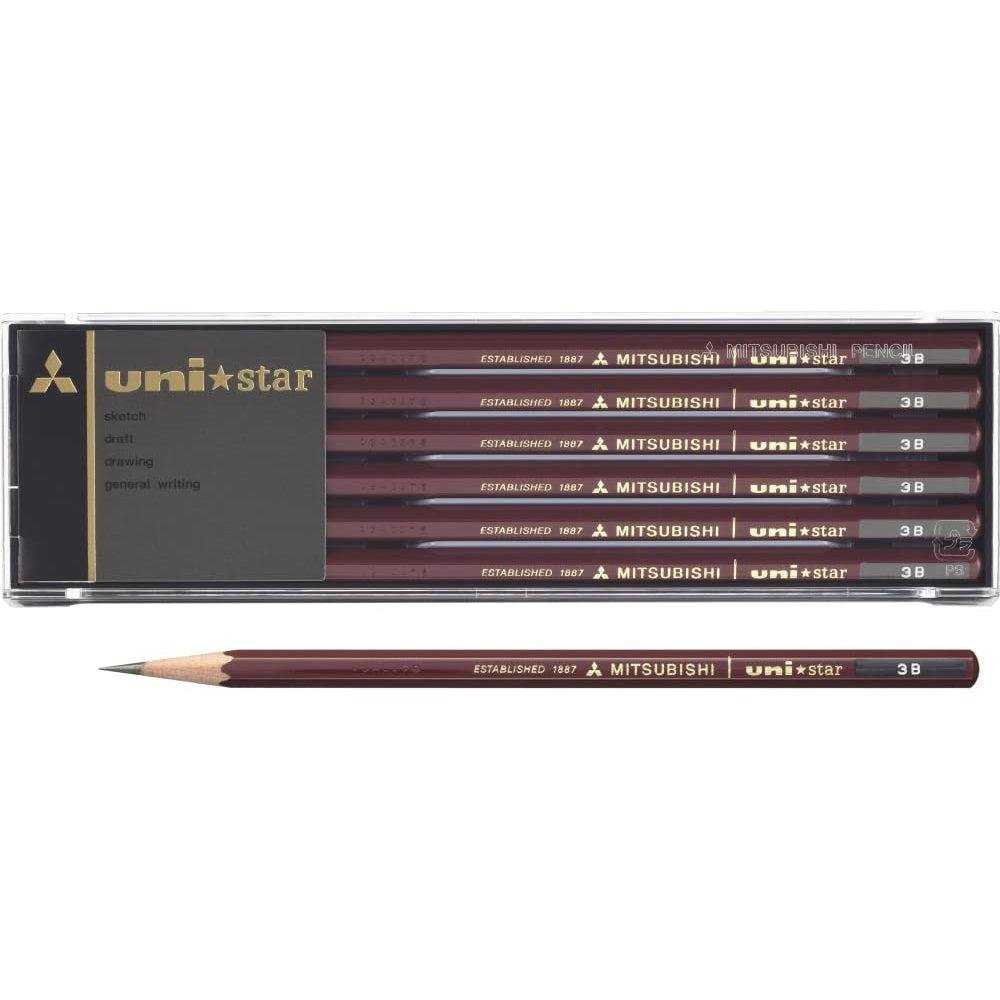Premium Mitsubishi Uni Star Japanese Graphite Pencils 3B (12-Pack) - Perfect for Sketching, Drawing & Professional Artwork