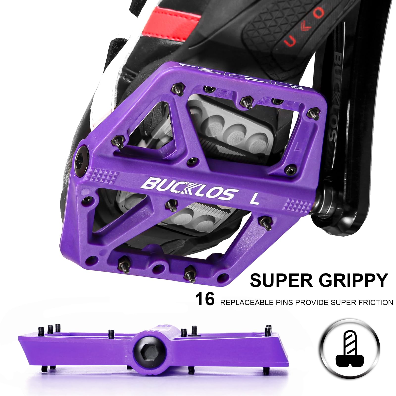 BUCKLOS Mountain Bike Pedals - MTB Flat Pedals for Adults, Large Non-Slip Nylon Platform Pedals 9/16
