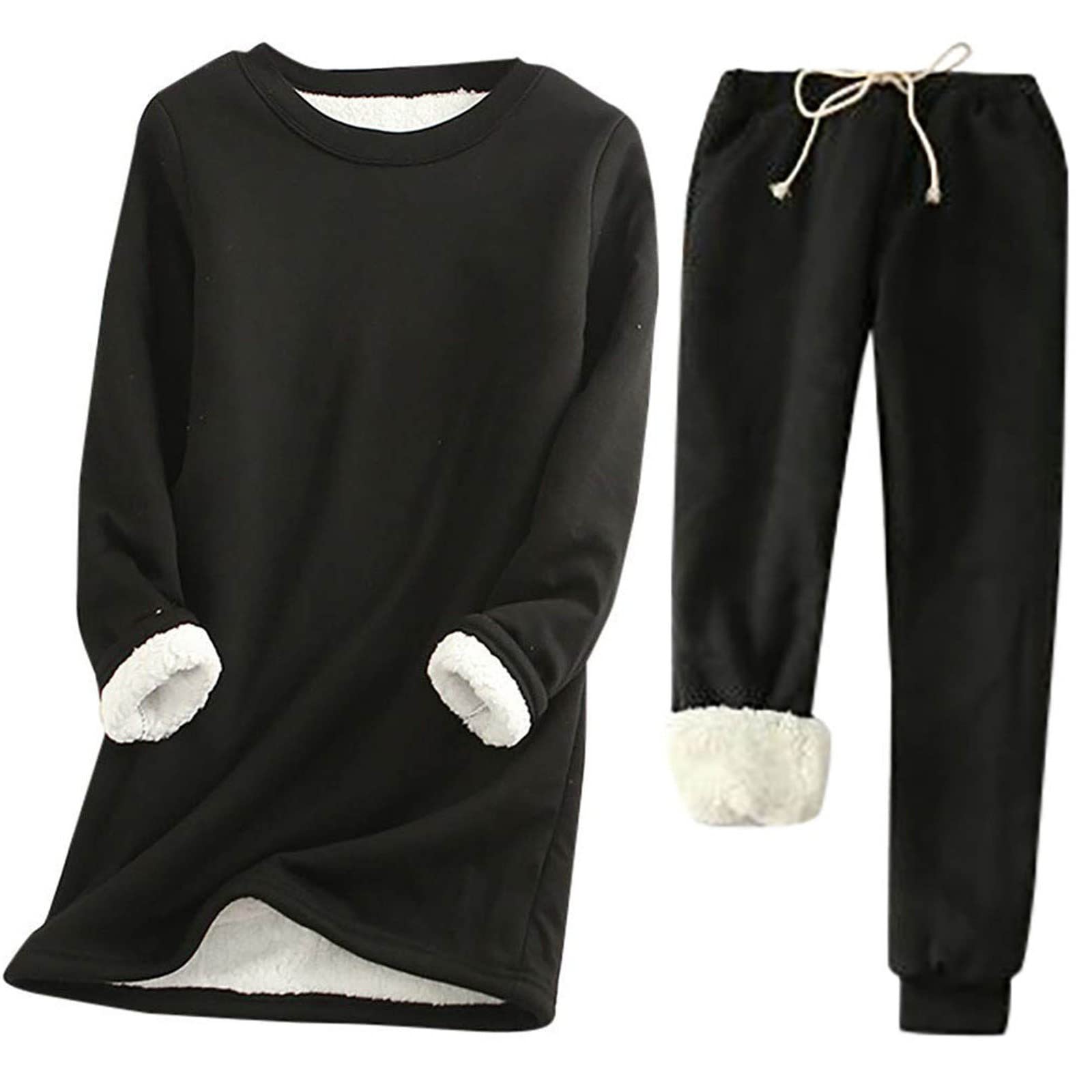 Gamivast Women's Sherpa Lined Pullover Fleece Crewneck Sweatshirt & Thick Sweatpants Joggers 2-Piece Lounge Set - Cozy Fall Outfit for Home, Workout & Casual Wear