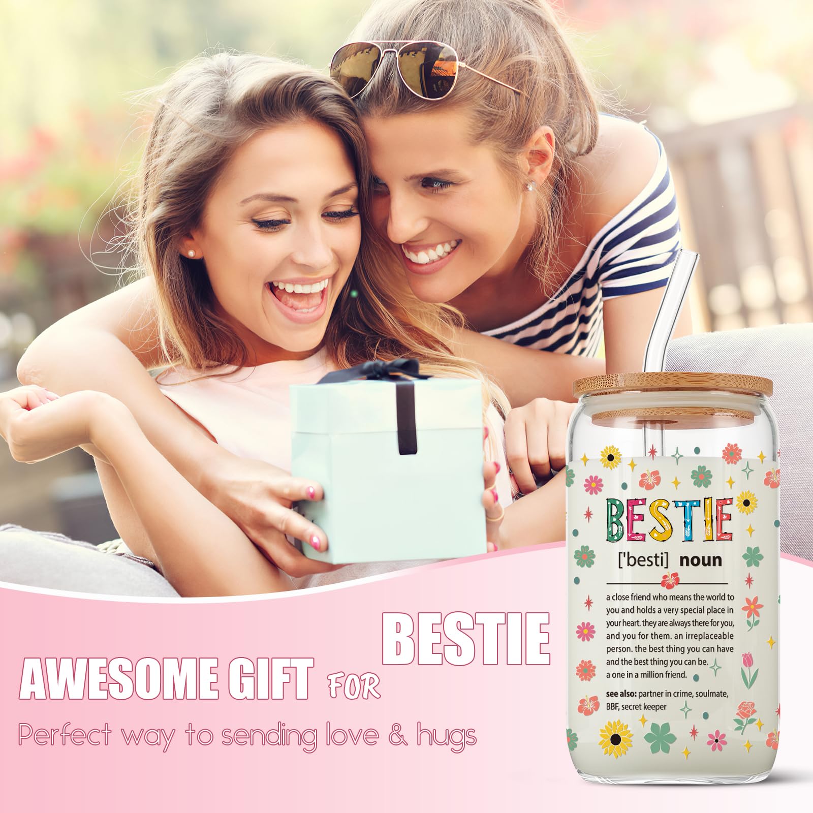 Funny Bestie Definition Glass - 16oz Insulated Tumbler for Women | Best Friend Gifts for Birthday, Christmas & Friendship | Cute BFF Present for Coffee, Tea & Drinks at Home or Office