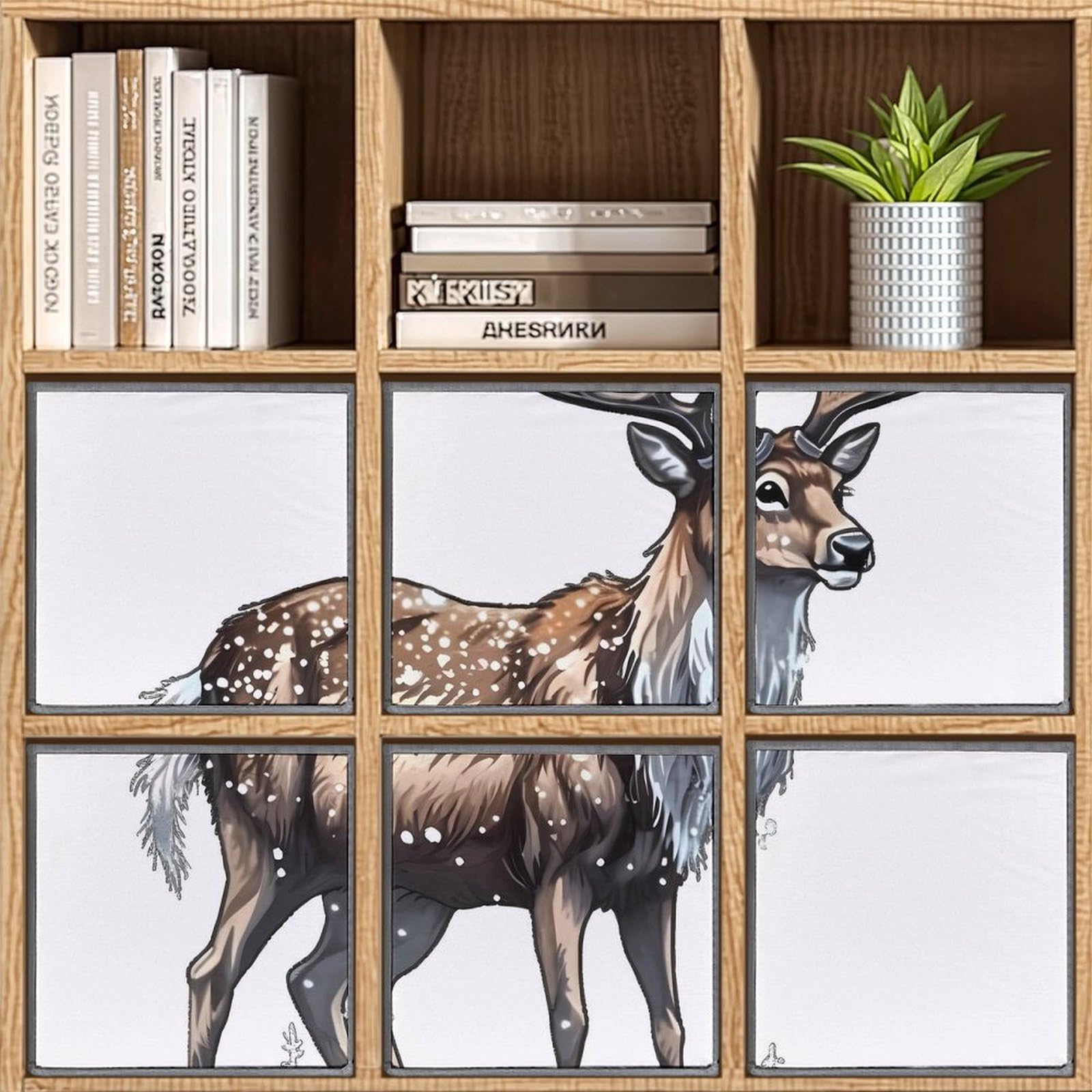 6-Piece Hand-Painted Deer Collapsible Storage Baskets with Handles - Large Closet Organizer for Clothing, Toys & Home Decor | Foldable Fabric Storage Cubes for Bedroom, Nursery & Dorm Organization