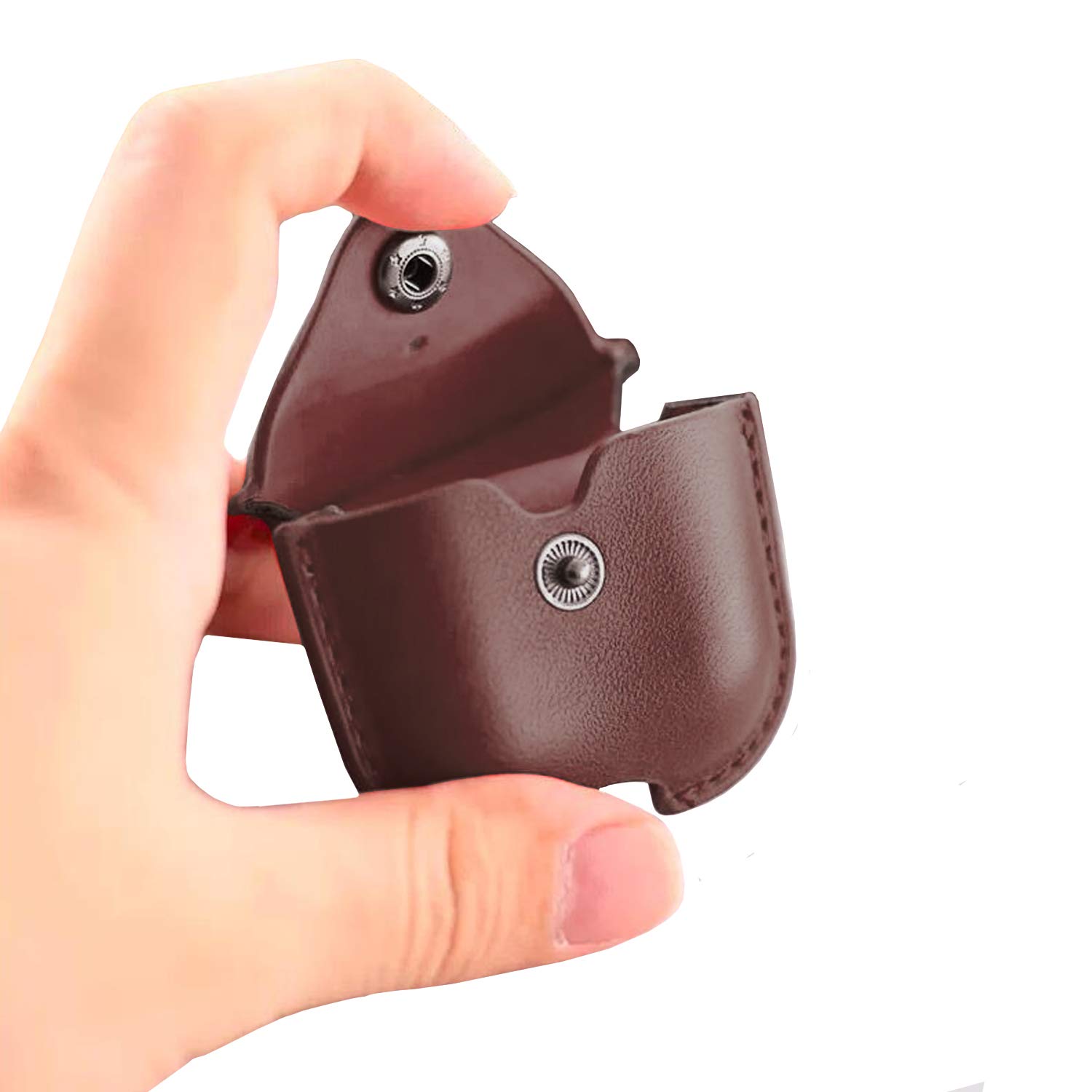 Premium Leather AirPods 1/2 Charging Case Cover with Secure Snap-Fastener - Compatible with Apple AirPods 1st & 2nd Gen (Brown) | Perfect for Travel, Work & Daily Protection