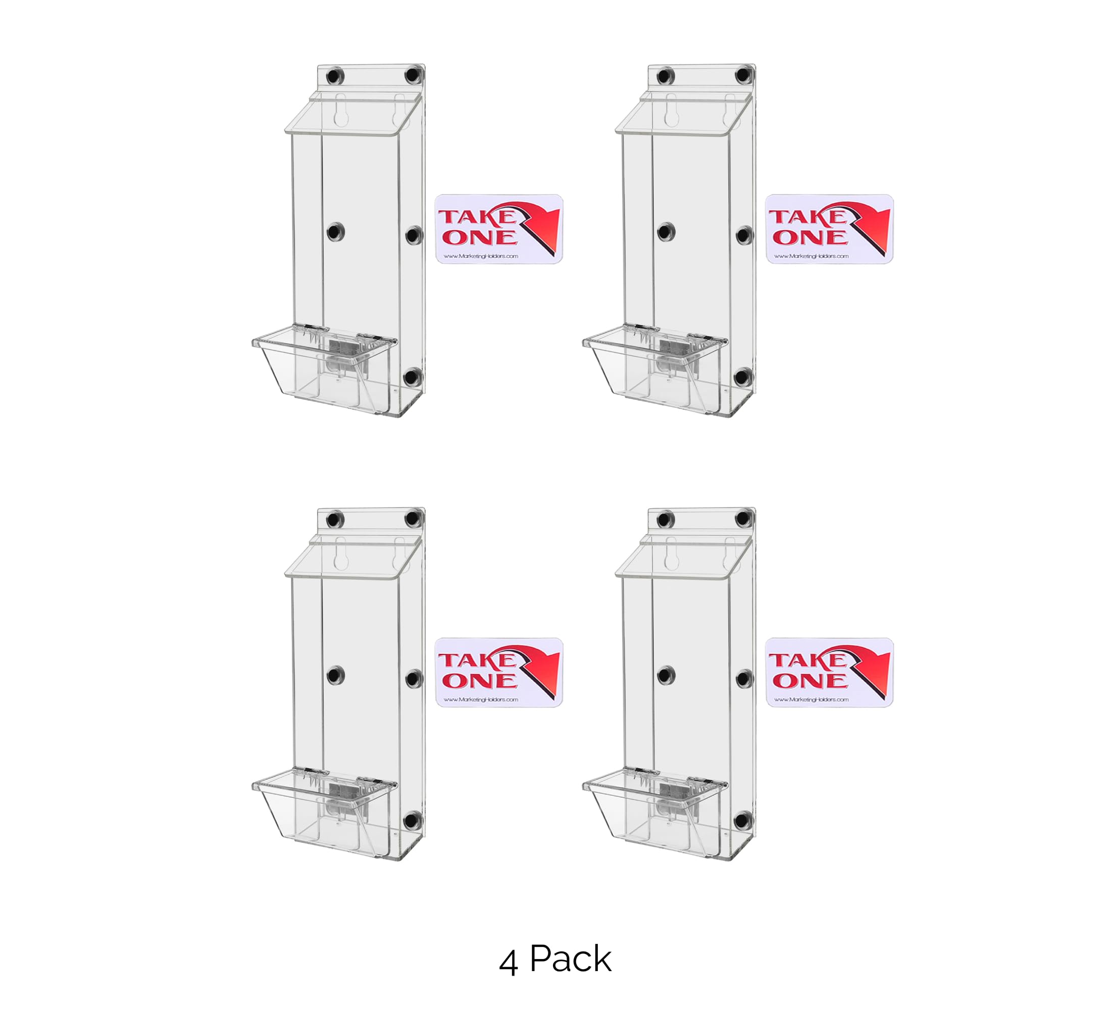 4 Pack Clear Acrylic Brochure Display Box with Lid - Metal Mount Outdoor Caddy for 4