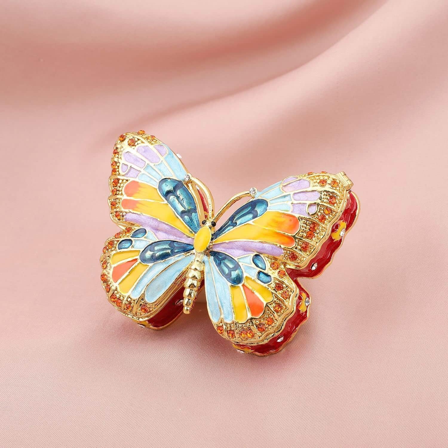 SHOP LC Women's Crystal Enameled Butterfly Jewelry Box - Dual Tone Trinket Organizer for Rings, Earrings & Necklaces | Elegant Birthday Gift for Her, Home Decor & Jewelry Storage Solution