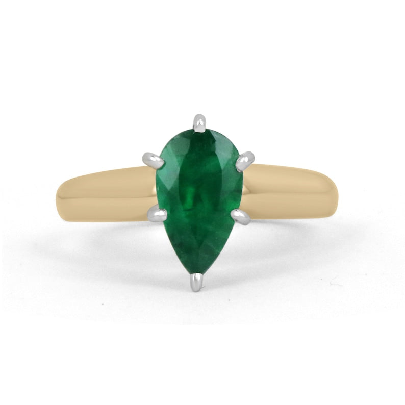 1.06 Carat Natural Brazilian Emerald Pear Cut Solitaire Ring - 14K Gold Six Prong Setting for Engagement, Wedding & Anniversary Gifts