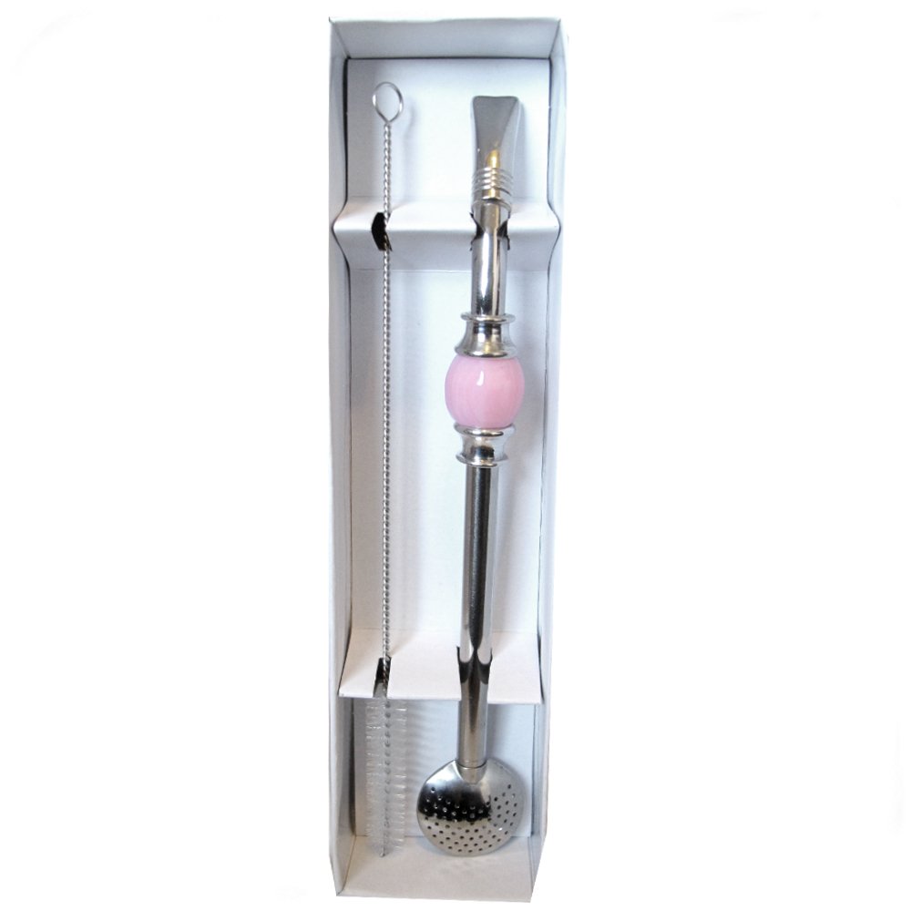 Premium Brazilian Bomba with Pink Beads - Elegant Bombilla for Yerba Mate - Perfect for Traditional Tea Ceremonies & Relaxing Moments