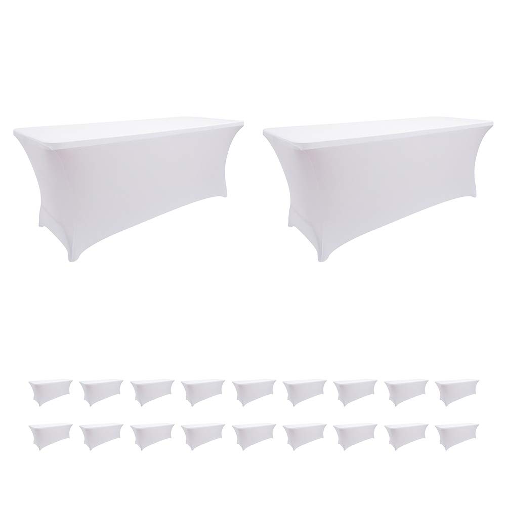 20 Pack Stretch Spandex Table Covers 6FT - Elastic Fitted Tablecloths for 6 Foot Folding Tables, Washable Rectangular Table Cloths for Wedding, Party, Banquet & Event Decor (6FT-20PCS, White) - Perfect for Indoor/Outdoor Gatherings, Buffets & Special Occasions